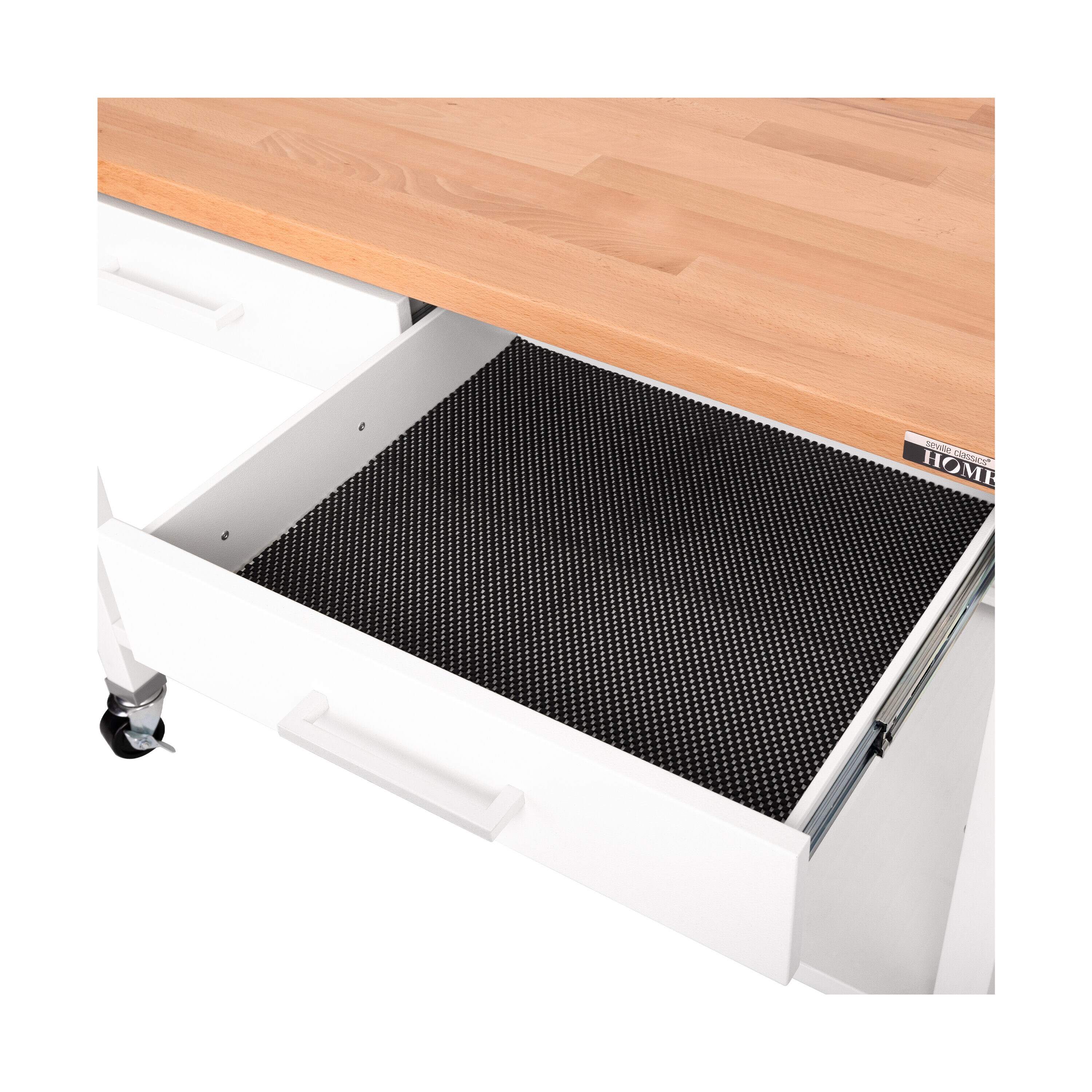White Steel Work Center Kitchen Island with Wood Top