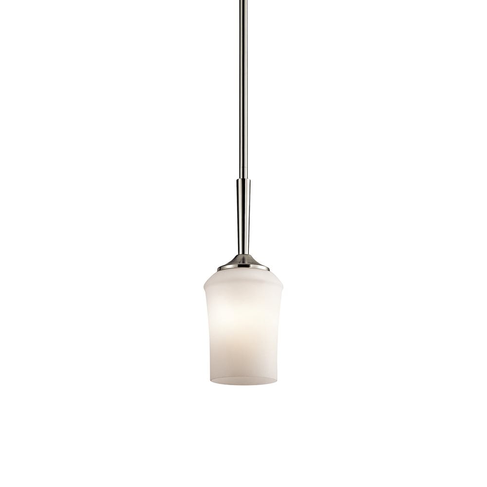 Kichler 43668NI Aubrey 1 -Light Brushed Nickel Transitional Etched glass Cylinder Mini Hanging Pendant light