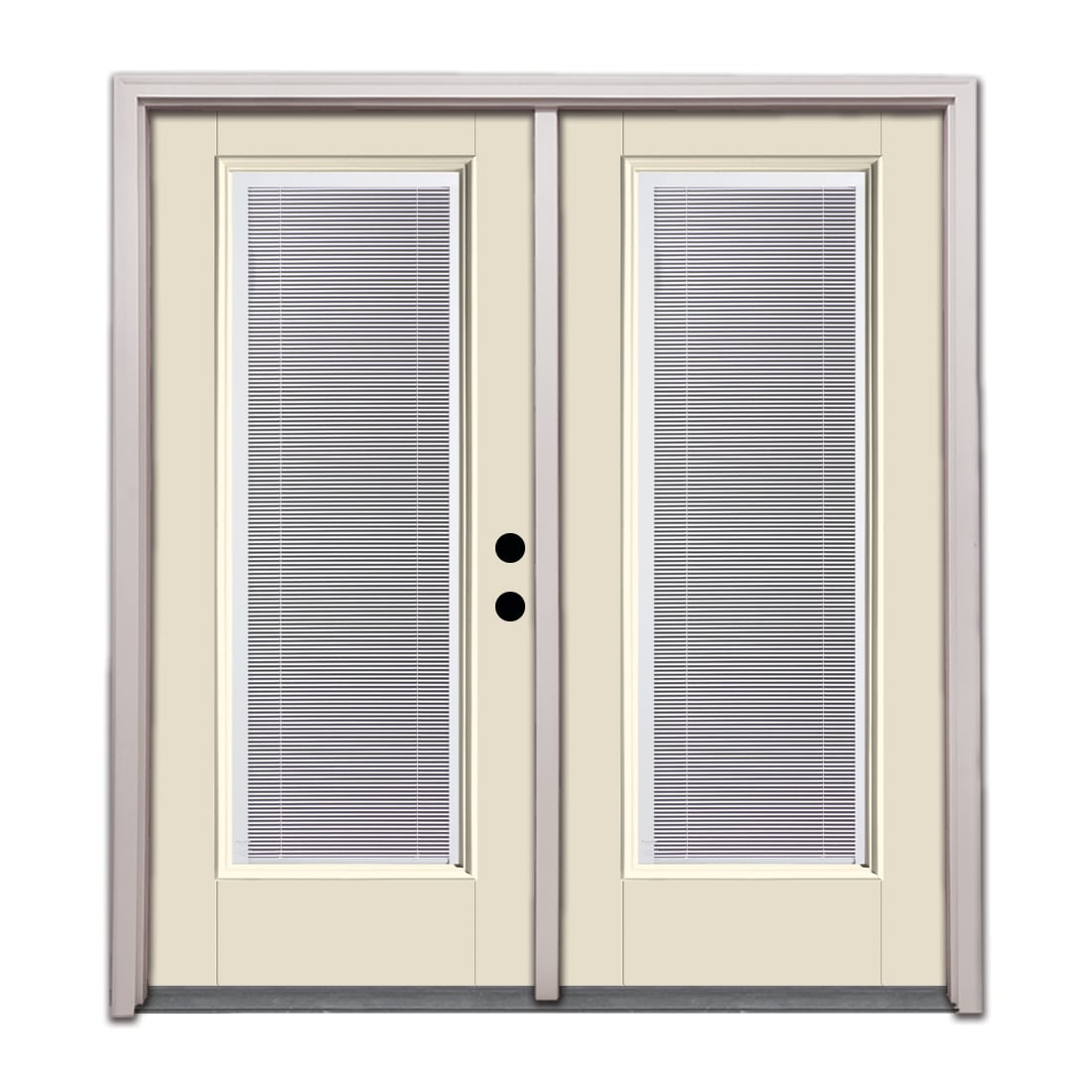 Therma-Tru TTBP648489SOS 72-in x 80-in x 6-9/16-in Jamb Dual-pane Blinds between the glass , Ready to Paint Fiberglass Left-hand inswing French Double Patio Door Brickmould Included