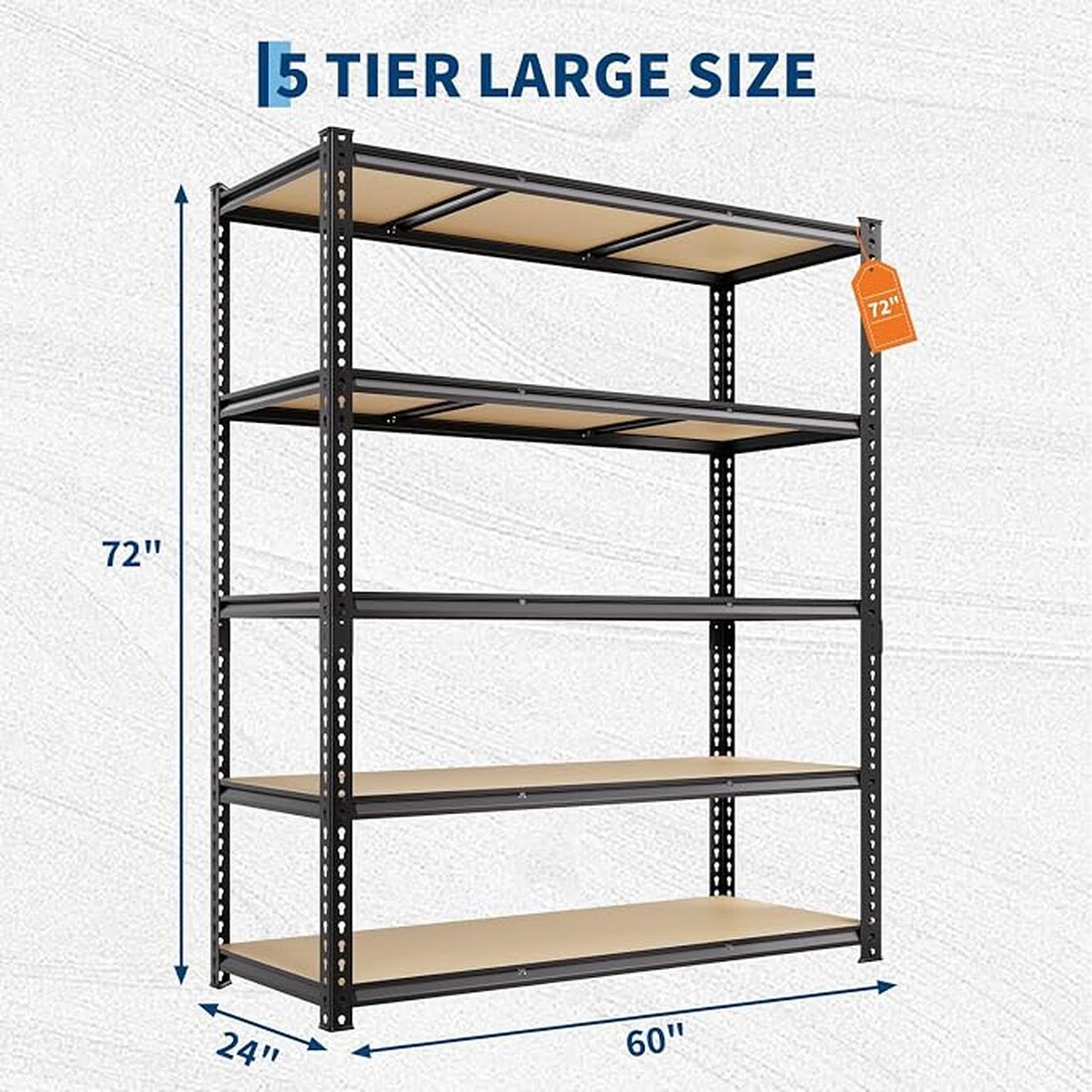 Garvee 48x24x72 Inch 5 Tier 3250 LBS Heavy Duty Garage Shelving ...