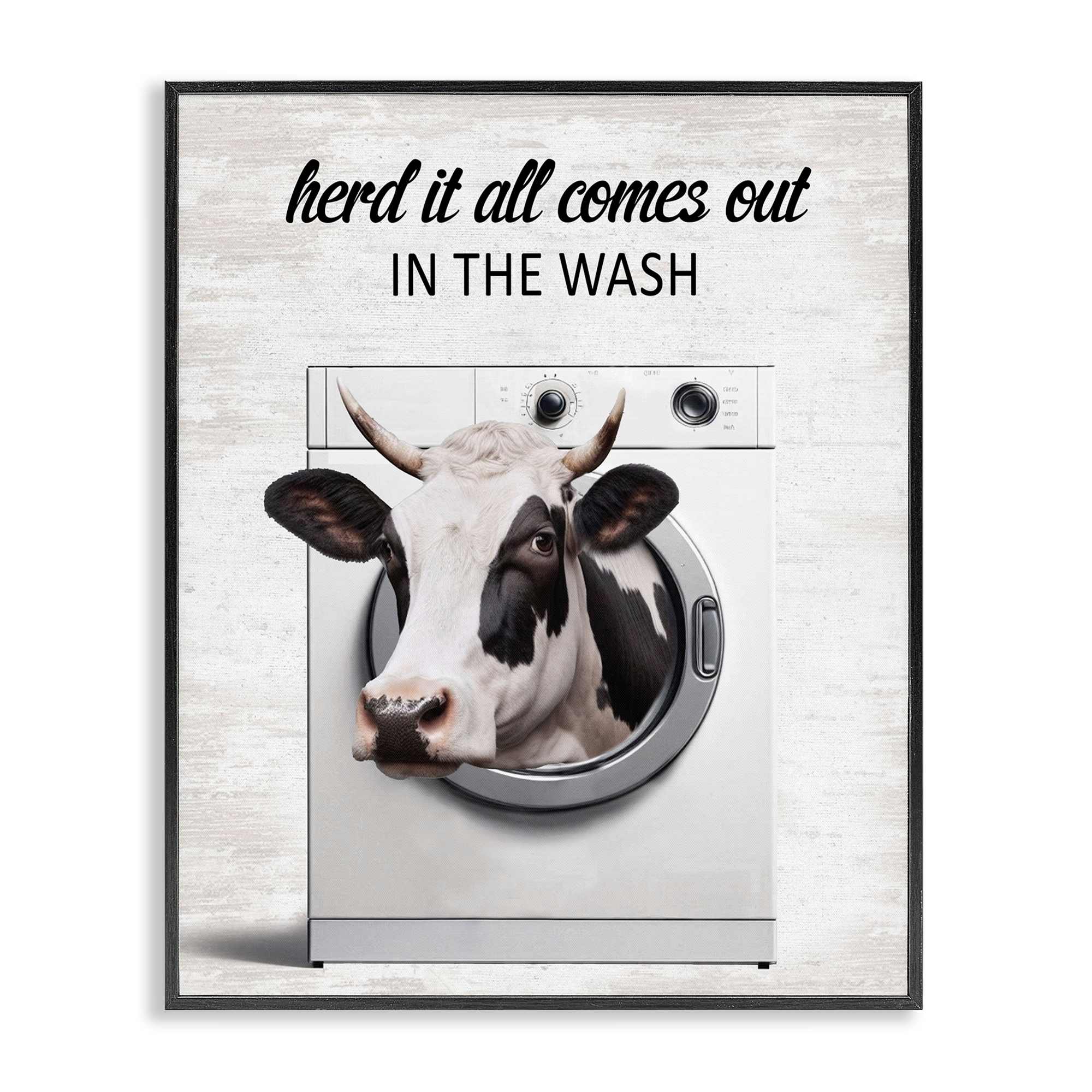 Stupell Industries BS-920-FR-11X14 Cow and Washing Machine Black Framed Giclee Art By Lettered and Lined 11 x 14