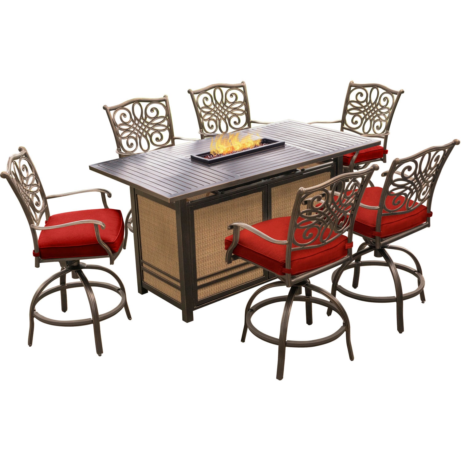 Hanover TRAD7PCFPBR-RED Patio-Dining-Sets - View #2