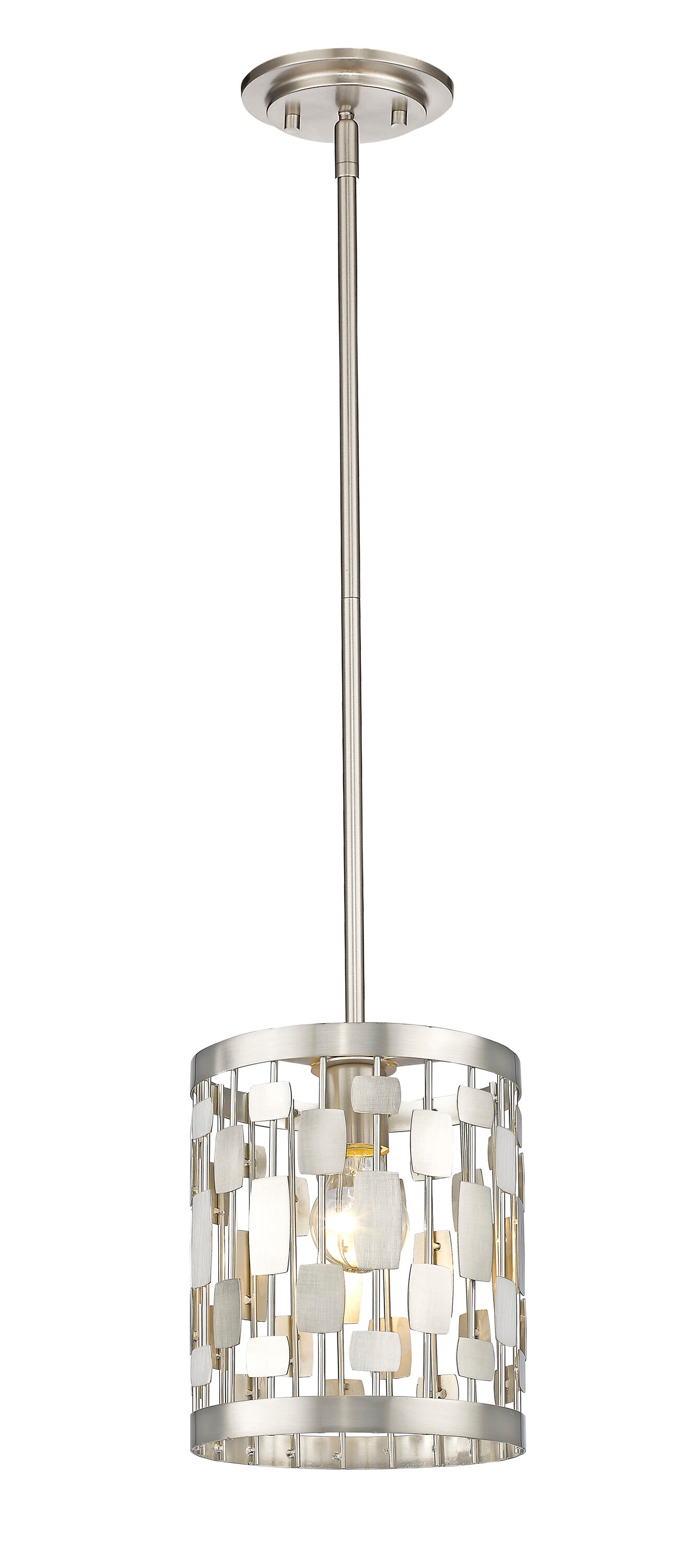 Brushed Nickel Crystal Mini Drum Pendant Light