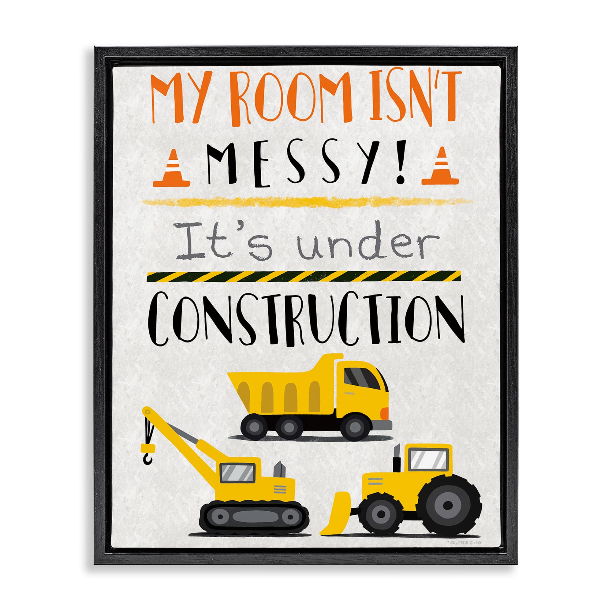 Stupell Industries BT-606-FFB-24X30 Under Construction Not Messy Black Framed Floater Canvas Wall Art By Elizabeth Tyndall 25 x 31