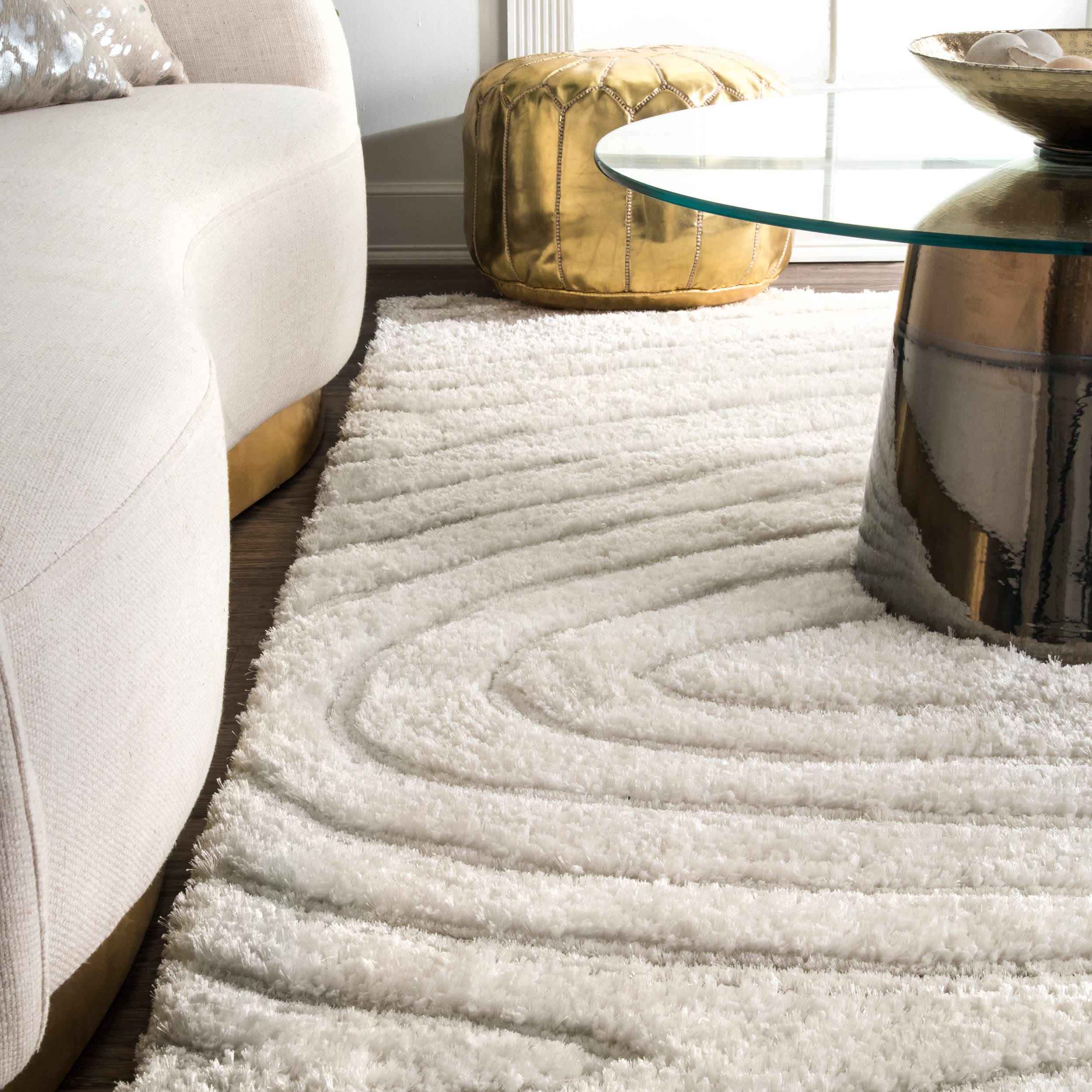 Isabel Swirl Off-White Tufted Shag Area Rug, 7'6" x 9'6"