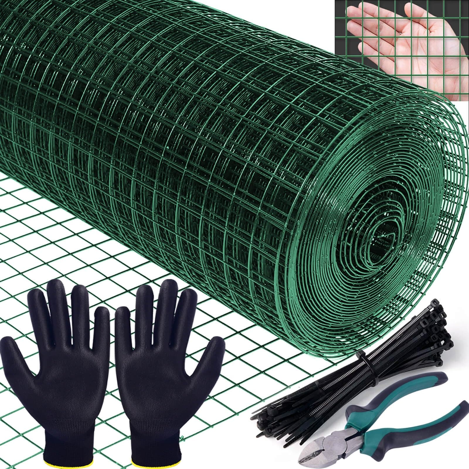 ITOPFOX  Hardware Cloth Half Inch Mesh 16 Inch x 40 Feet 18 Gauge Galvanized Steel Roll Set with 100 pcs Zip Ties Cutting Pliers Gloves for