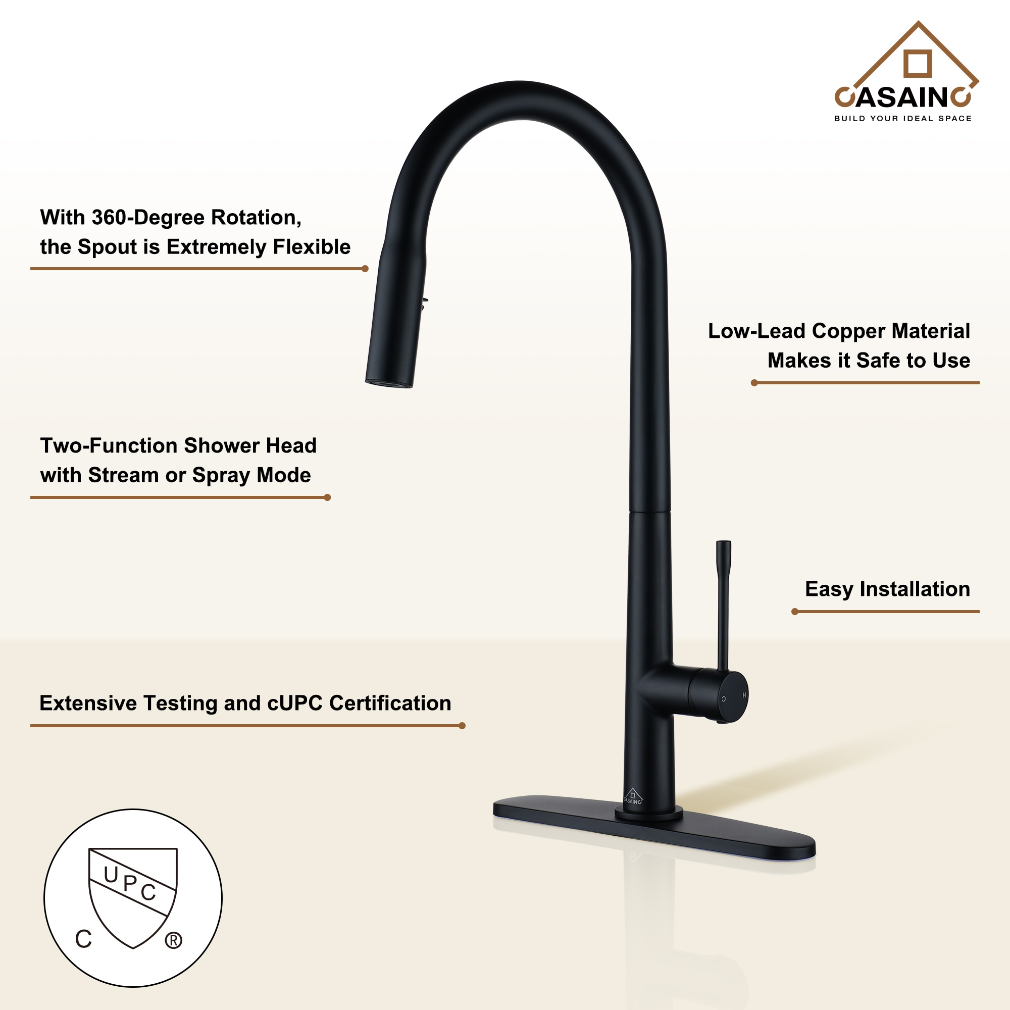 CASAINC CA-D4188-MB Kitchen-Faucets - View #5