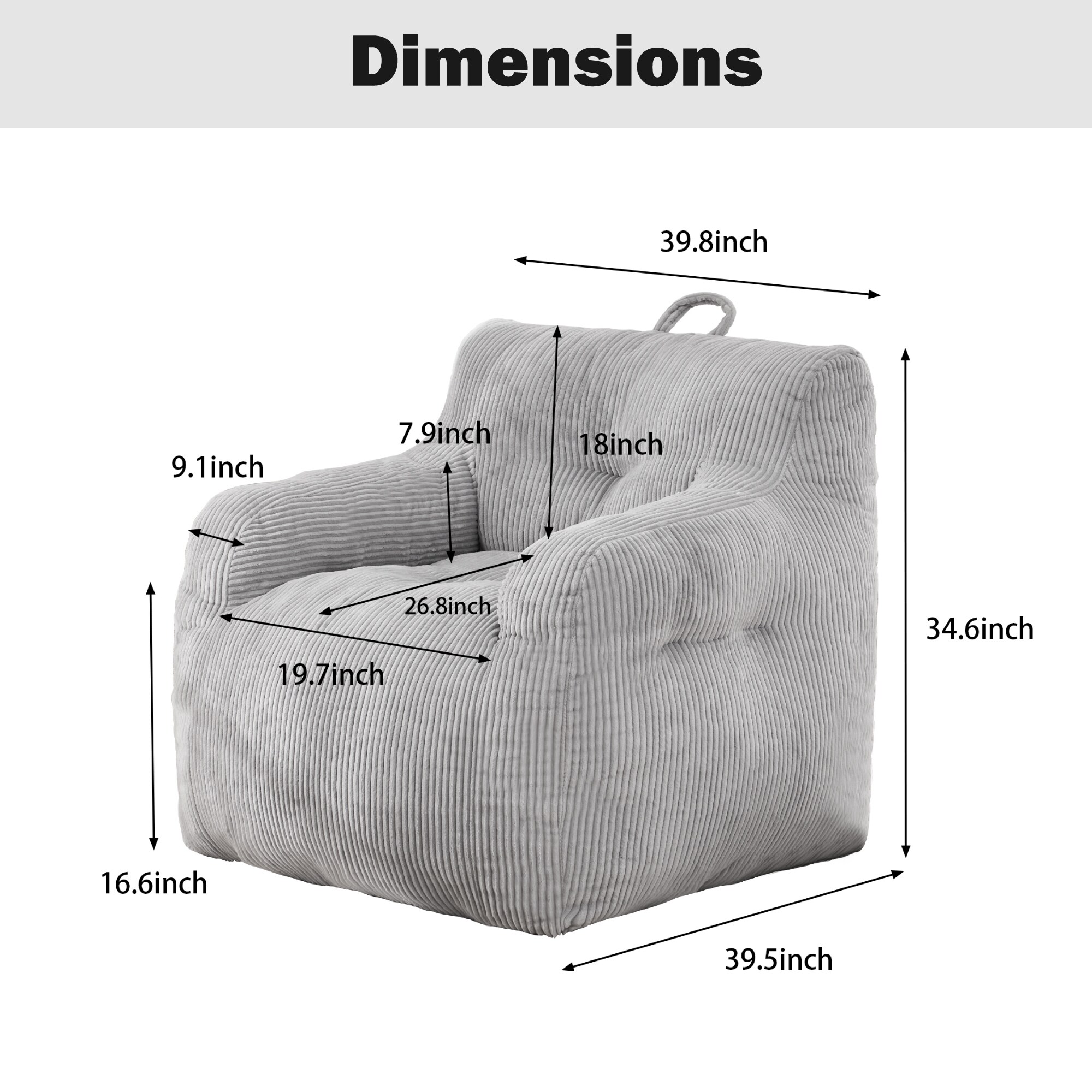 Hrinhom HC-D2010-GRAY Bean-Bag-Chairs - View #10