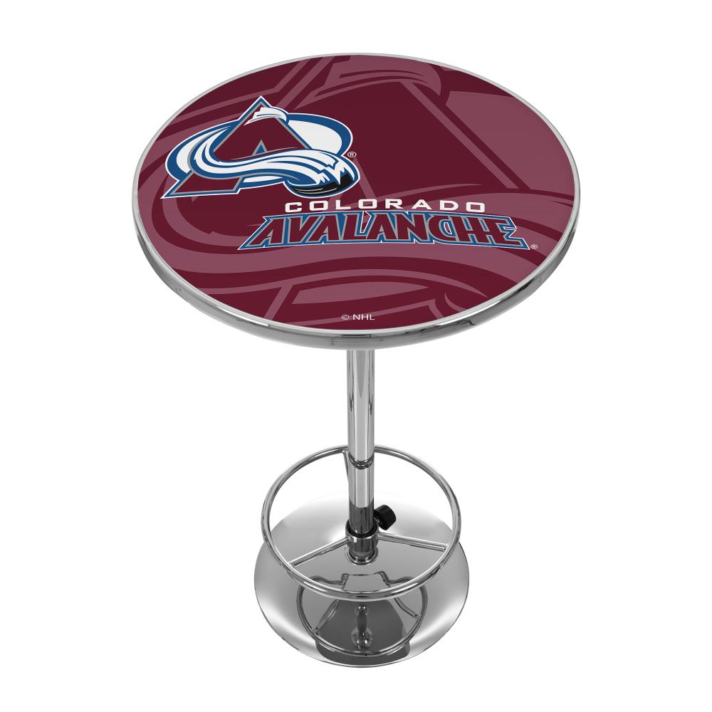 Trademark Gameroom NHL2000-CA-WM Colorado Avalanche Pub Tables Chrome Round Traditional Bar Table, Composite with Metal Pedestal Base 27.375-in L x 42-in H