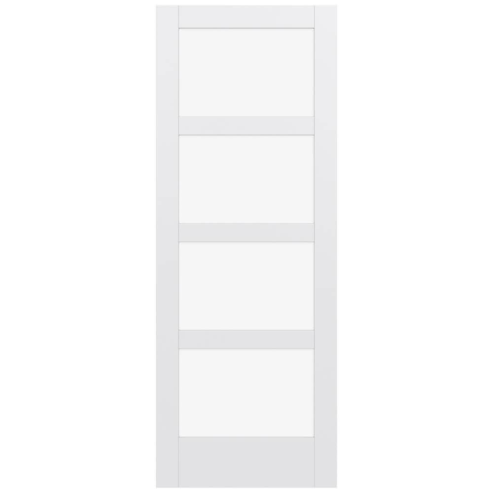 JELD-WEN LOWOLJW221100408 MODA 1044W 36-in x 96-in Primed 4 panel square Clear glass Smooth Solid core Primed MDF Slab Door