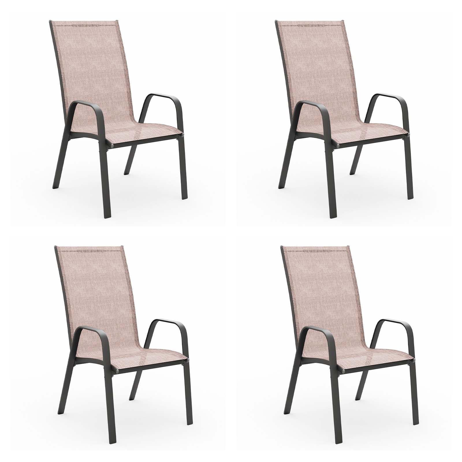 JEAREY XLTKD4G-BN Outdoor Patio Dining Chairs Set of 4 Set of 4 Stackable Black Steel Frame Stationary Dining Chair with Brown Woven Seat