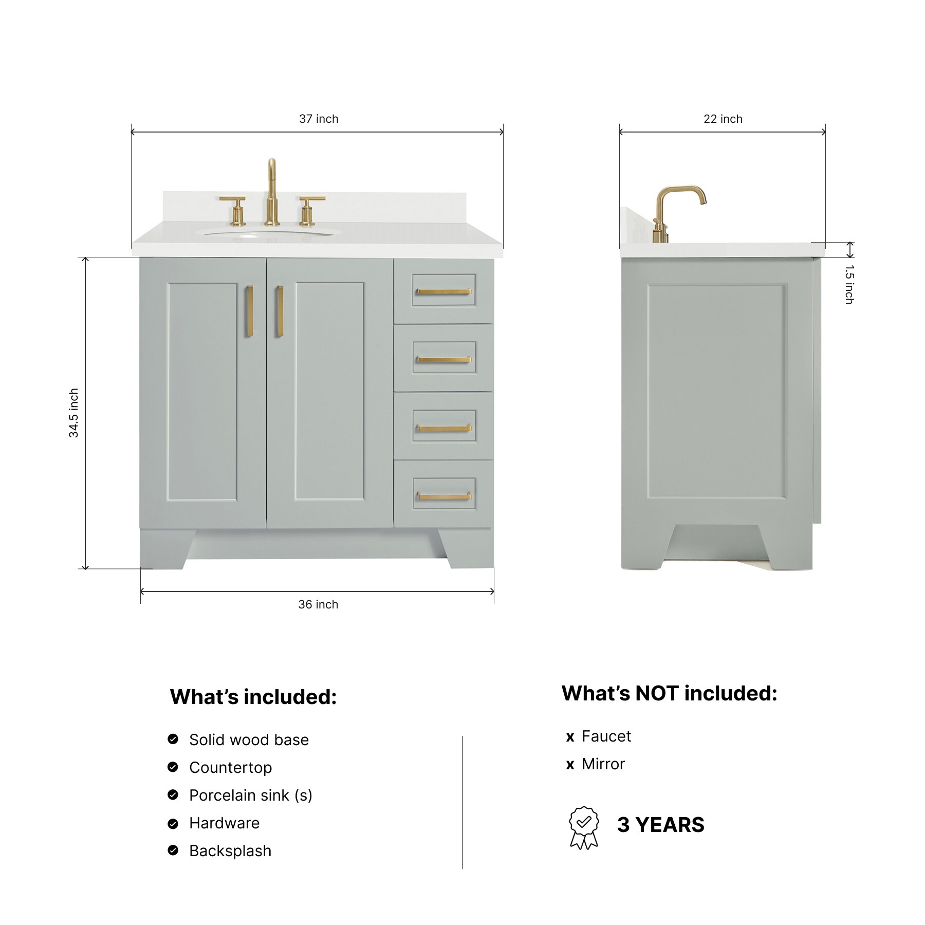 ARIEL Q037SLWQOVOGRY Bath-Vanity-Combo - View #3