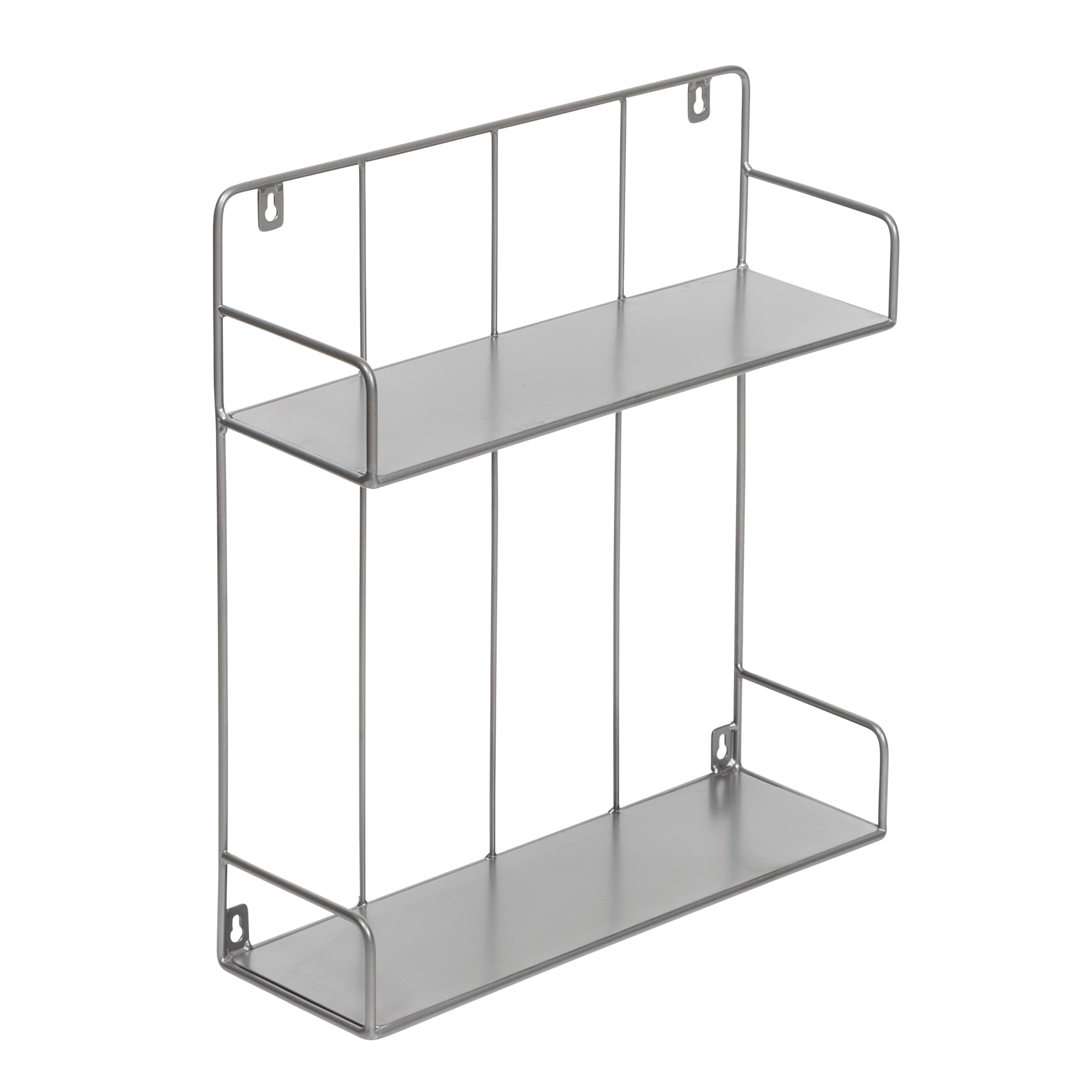 Gray Steel 2-Tier Wall Shelf with Curved Design