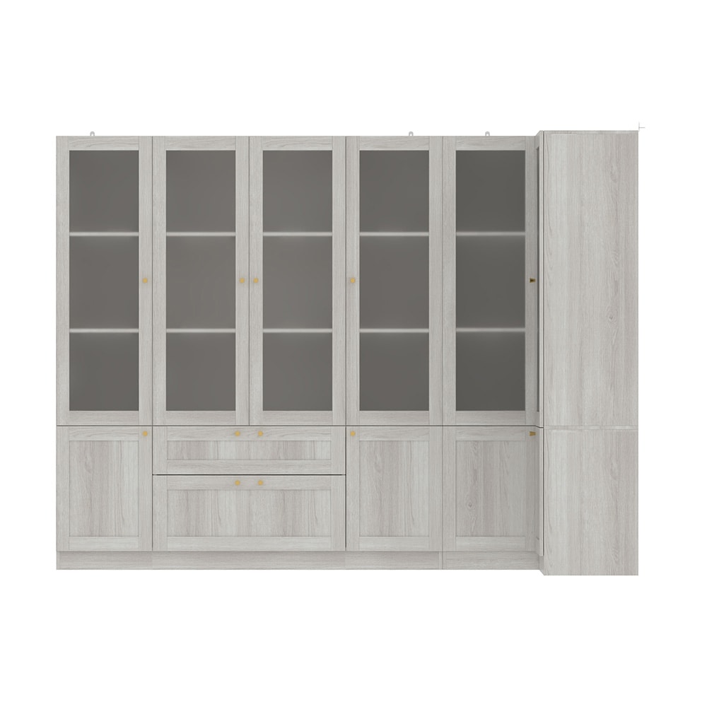 Homsee V-KF020522+523 94.5 Inch Tall Vertical Storage Bookcase Adjustable Shelves Drawers Design Durable Frame Multi-Style Study Room Storage Shelf