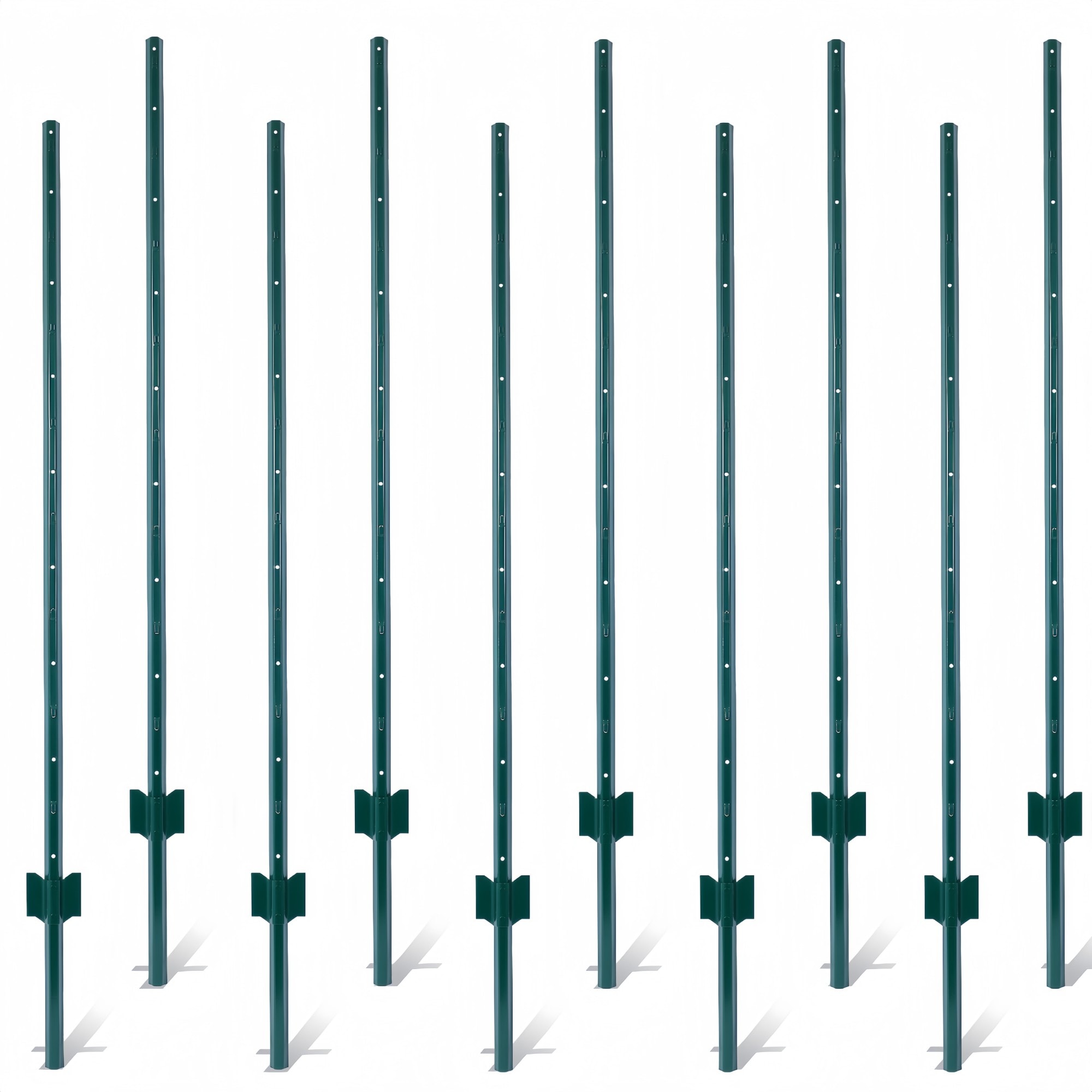 Numhew 5 ft 10-Pack 0.08 in Steel U-Channel Heavy-Duty Green Fence Posts