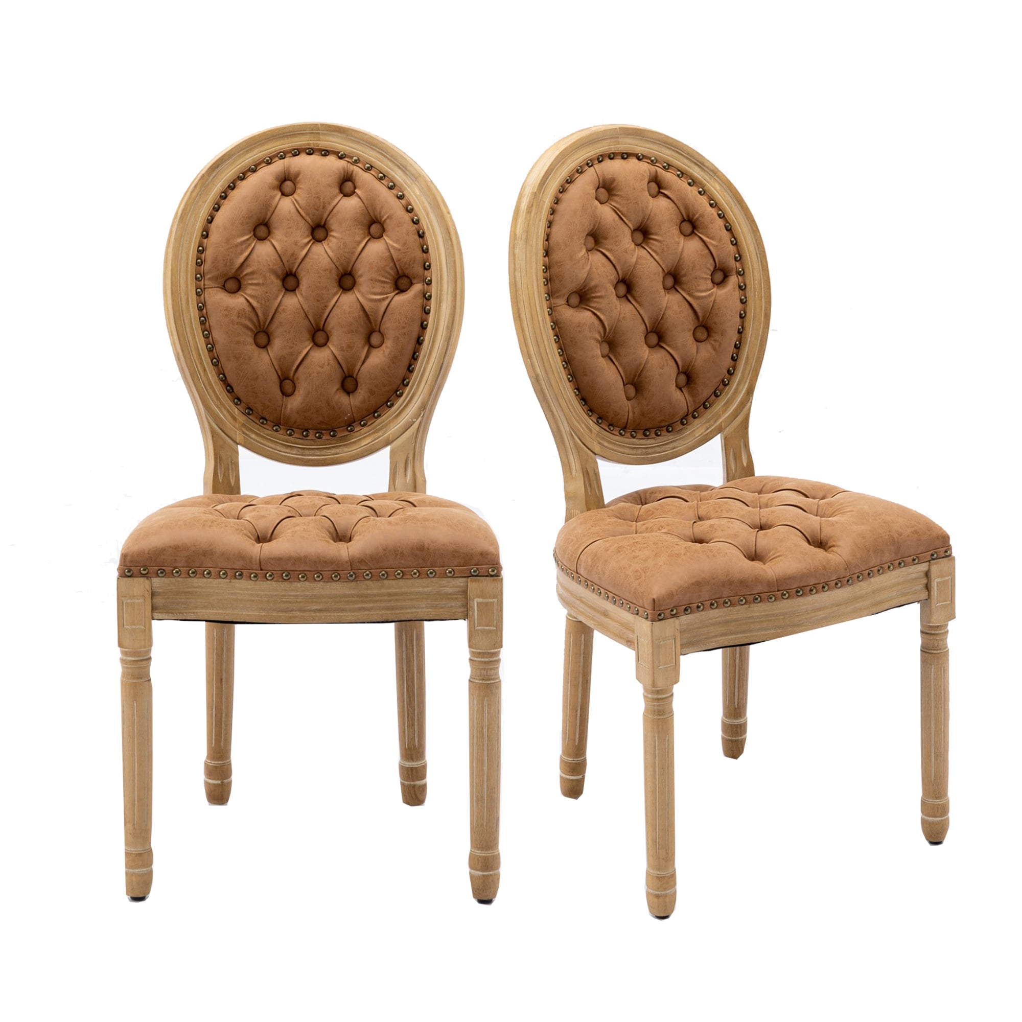 Hrinhom HC-W7004-ORANGE Set of 2 Traditional Faux Leather Upholstered Dining Side Chair (Wood Frame)