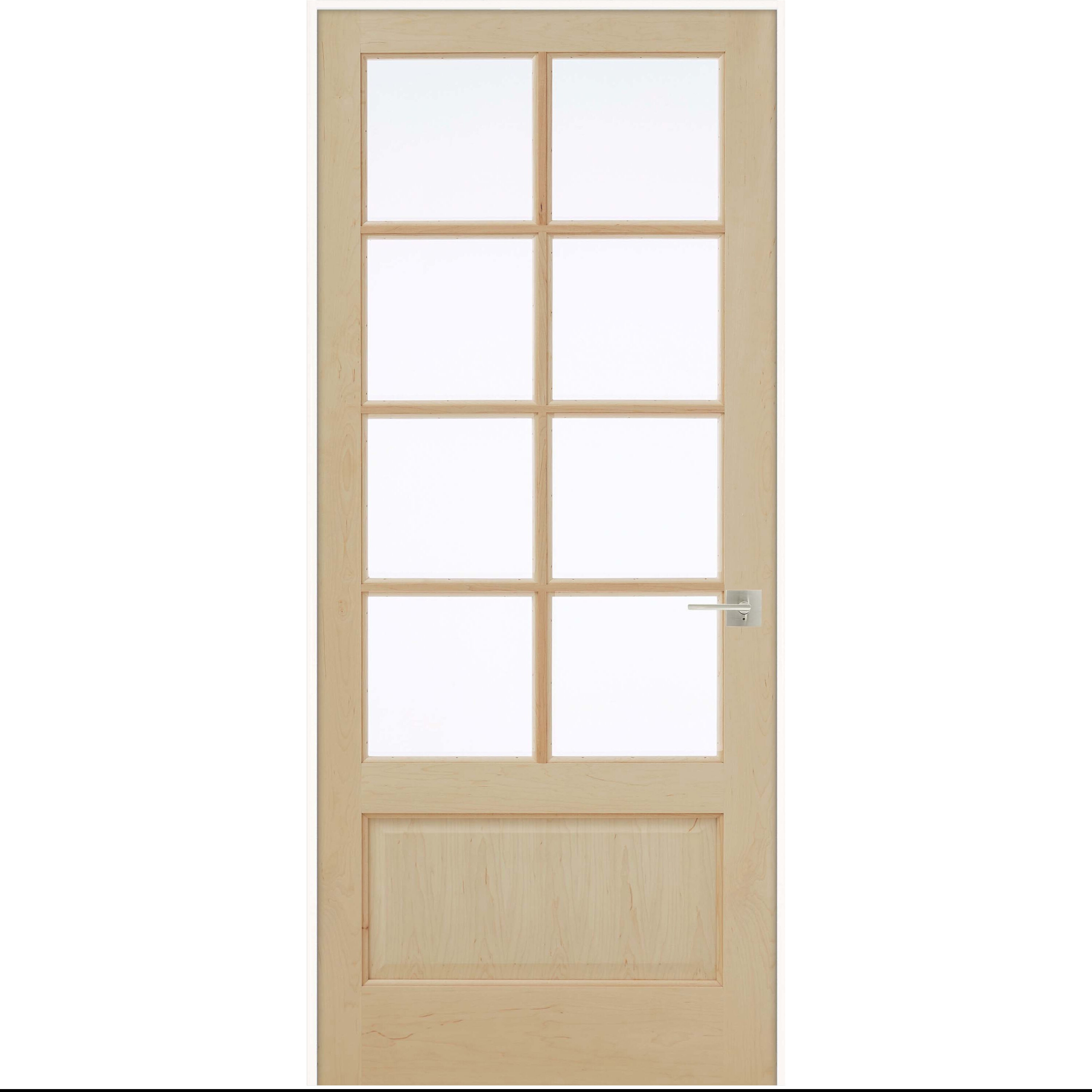JELD-WEN LOWOLJW249700019 30-in x 80-in Unfinished Solid core 1-panel Clear glass Left hand Textured Unfinished Maple Wood Flat Jamb Single Prehung Interior Door