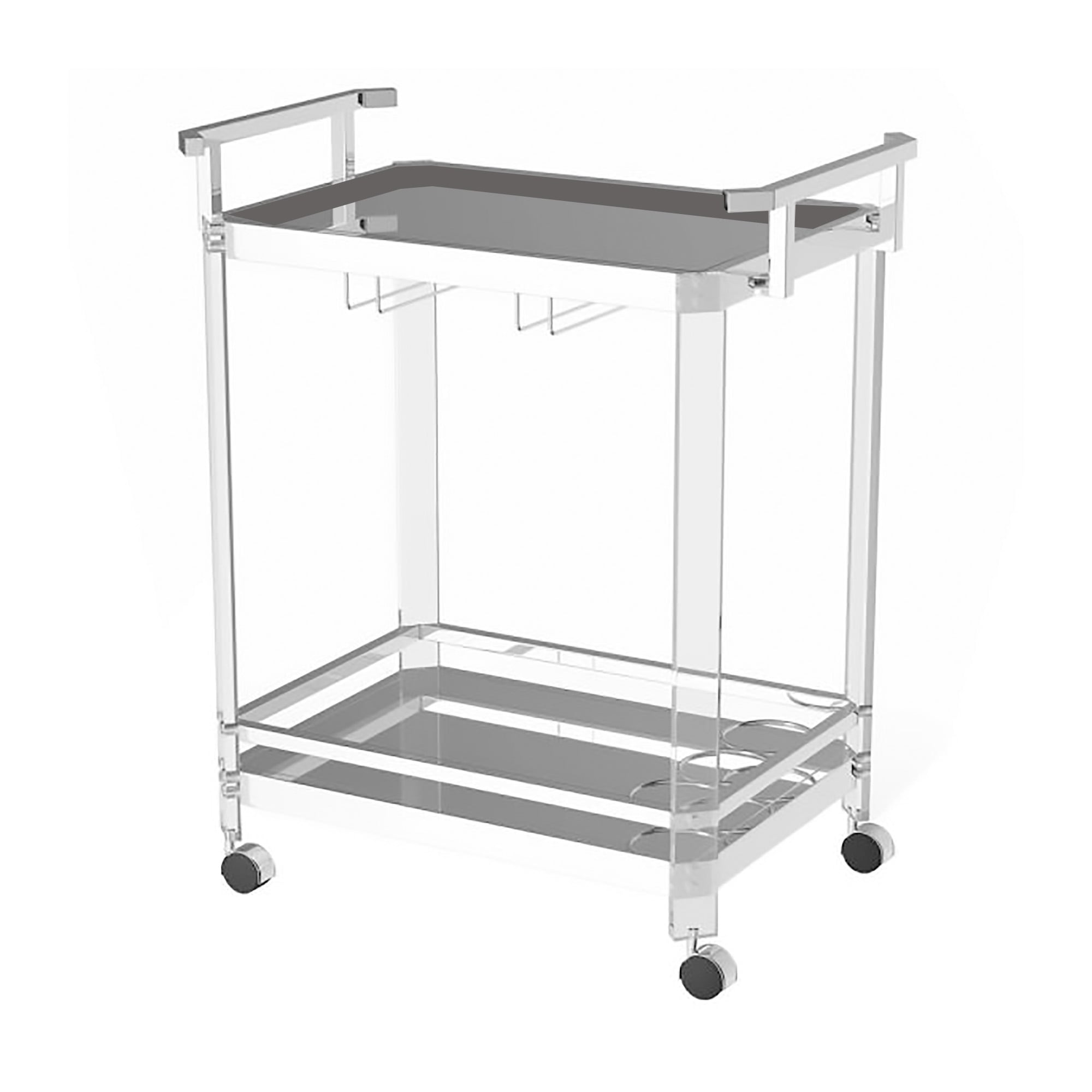Contemporary Chrome & Glass 2-Tier Serving Cart with Wine Rack