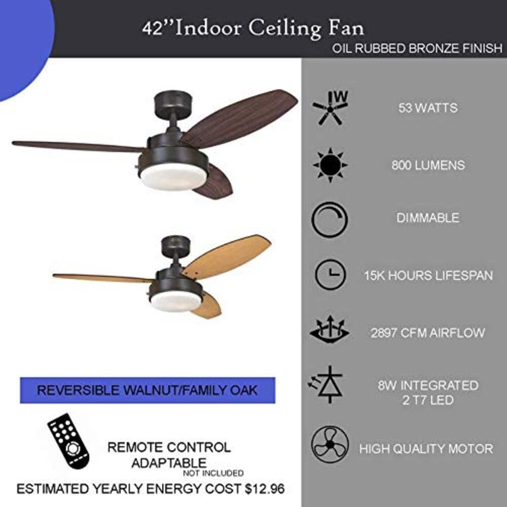 42" Oil Rubbed Bronze Ceiling Fan with Light Brown Blades