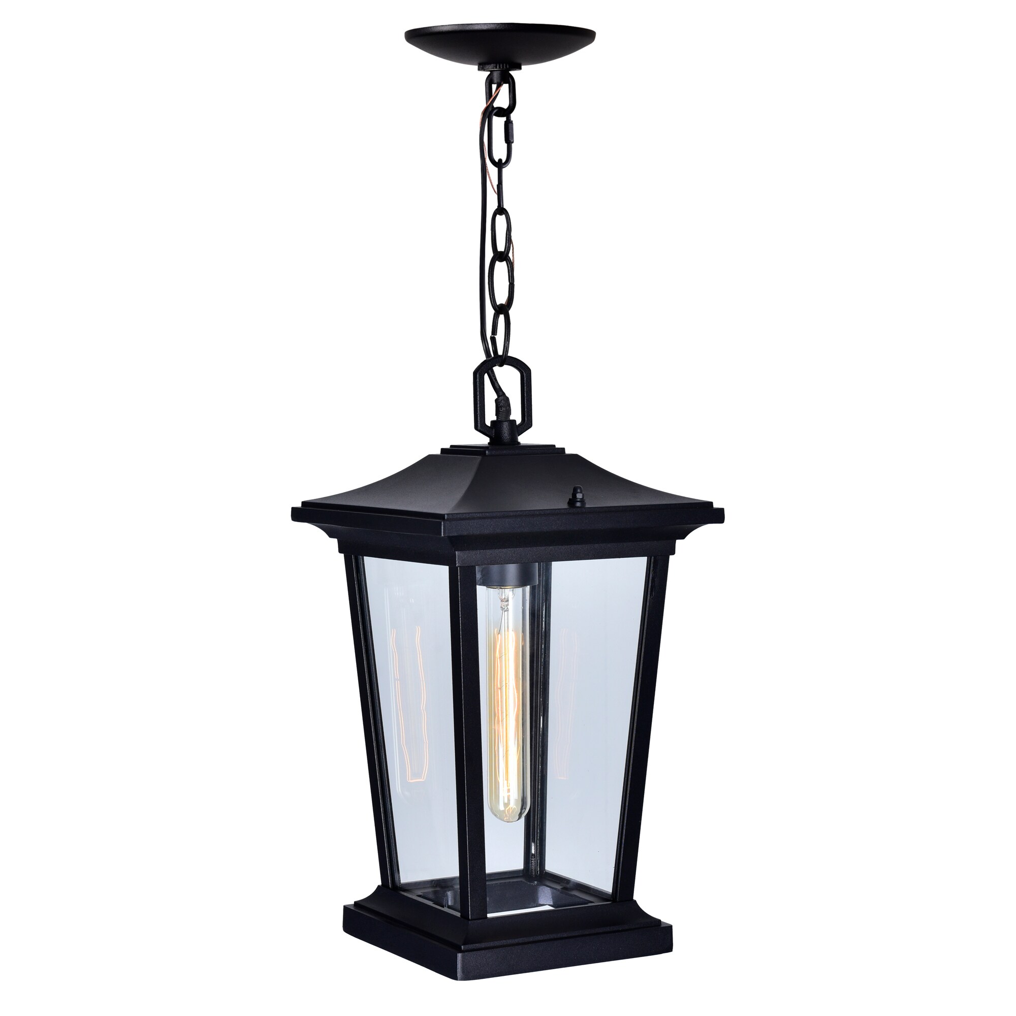 CWI Lighting 0413P8-1-101 Leawood Black Traditional Clear glass Lantern Indoor/Outdoor Hanging Pendant light
