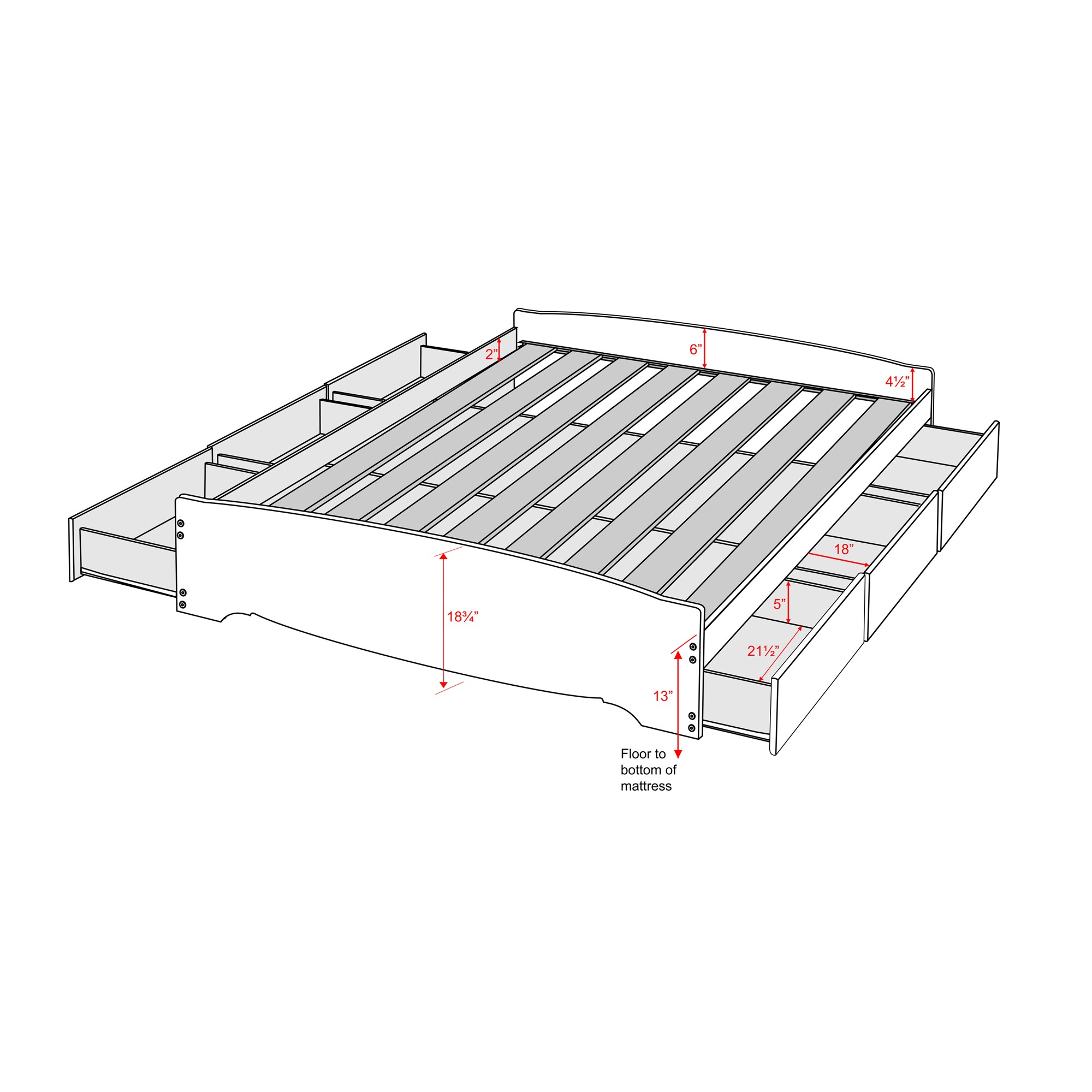 Mate's Light Wood Full Platform Bed with 6 Storage Drawers