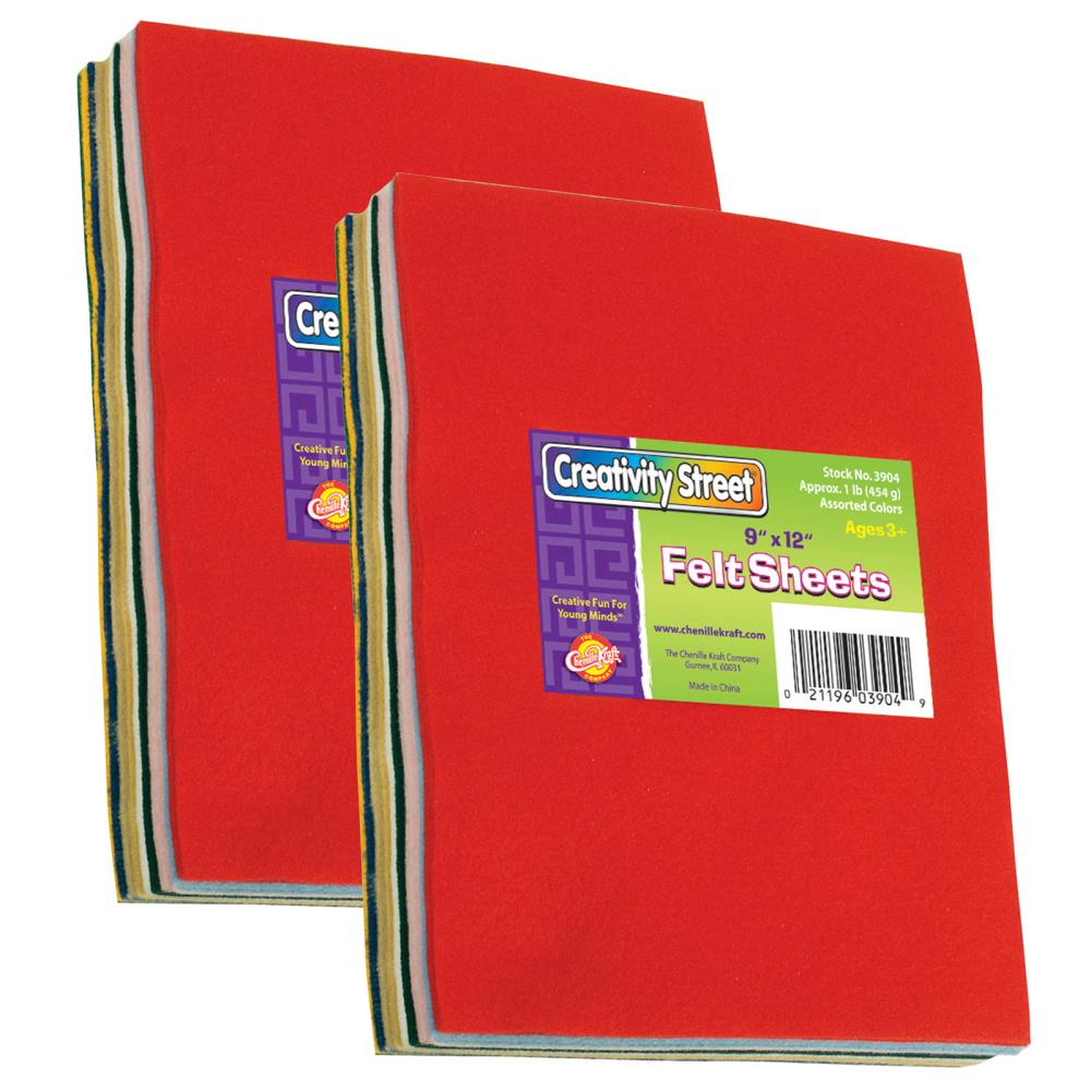 Creativity Street CK-3904-2 Felt-Sheet, 7 Assorted Colors, 9-in x 12-in, 1-lb Per Pack, 2 Packs