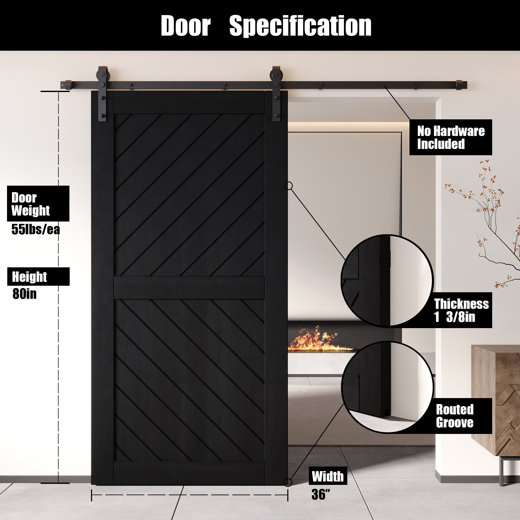 HOMACER XT3-3680-BK Barn-Doors - View #2