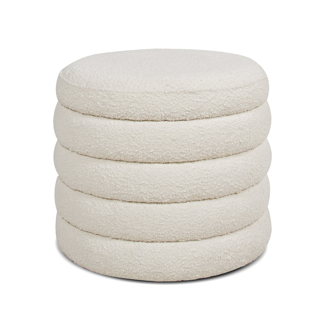 Ivory White 19" Round Boucle Storage Ottoman