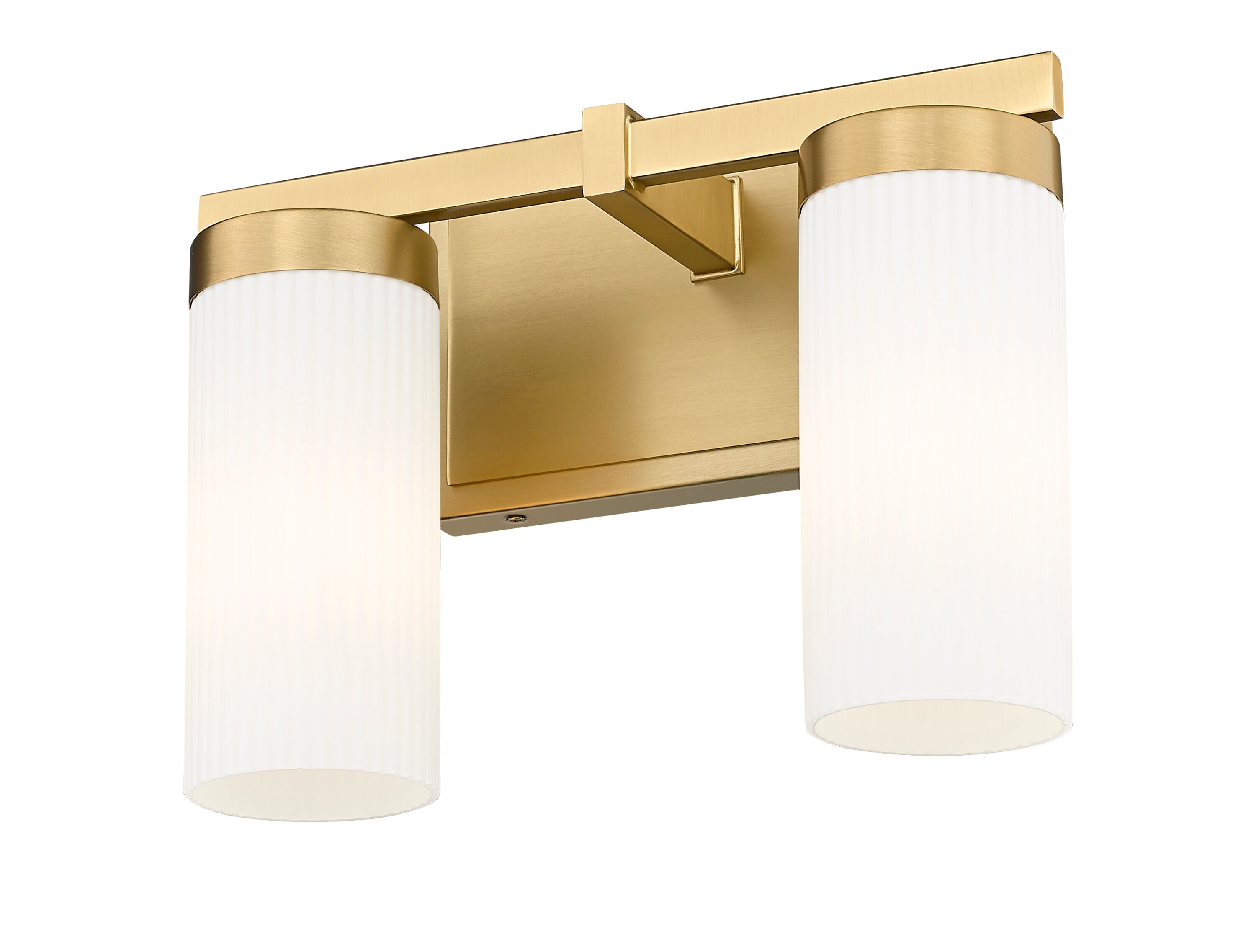 Modern Gold Vanity Light with Frosted White Glass Cylinders