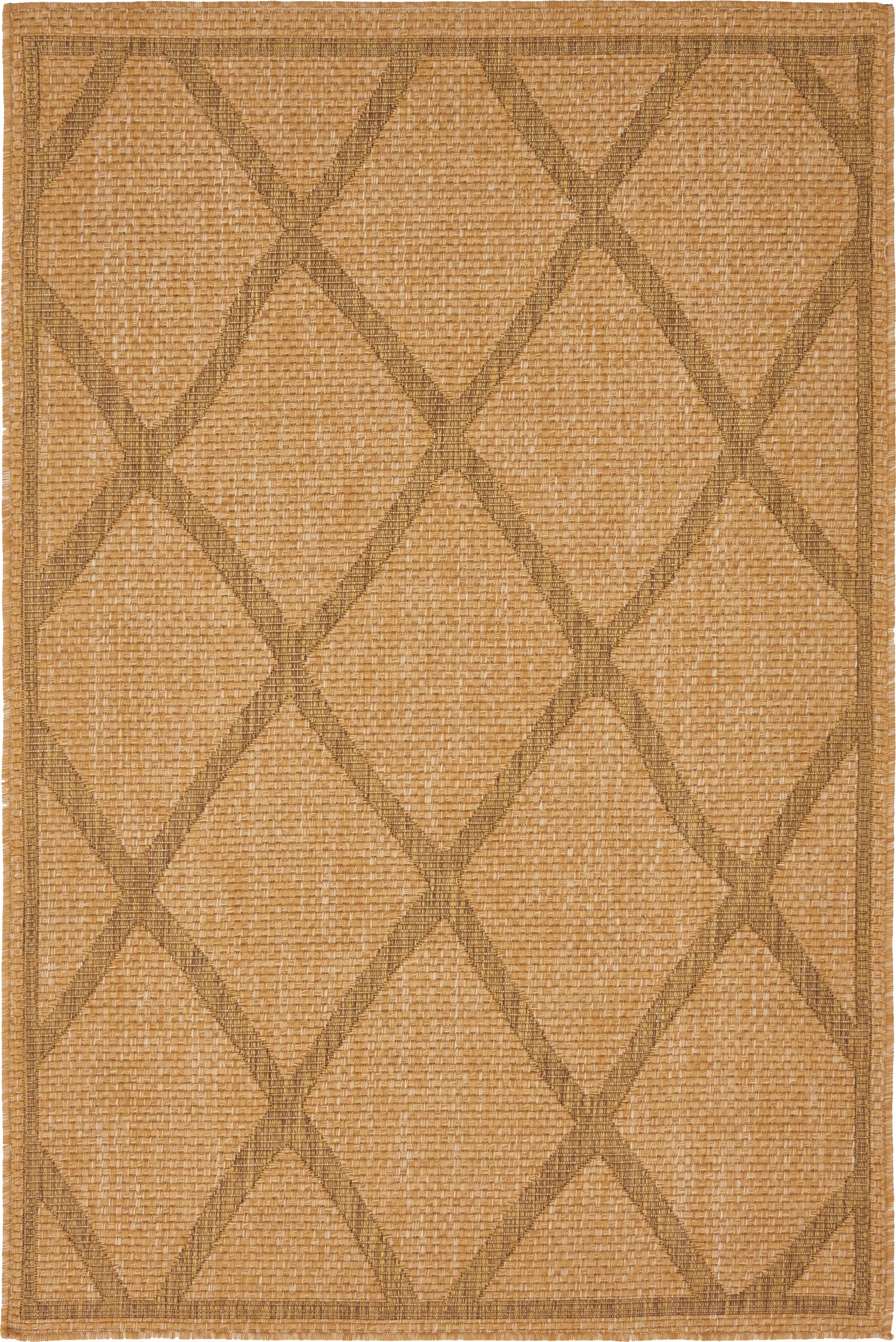 Unique Loom 3135642 Diamonds Outdoor 4 x 6 (ft) Loomed Polypropylene Light Brown/Brown Rectangular Indoor/Outdoor Geometric Mid-Century Modern Area rug