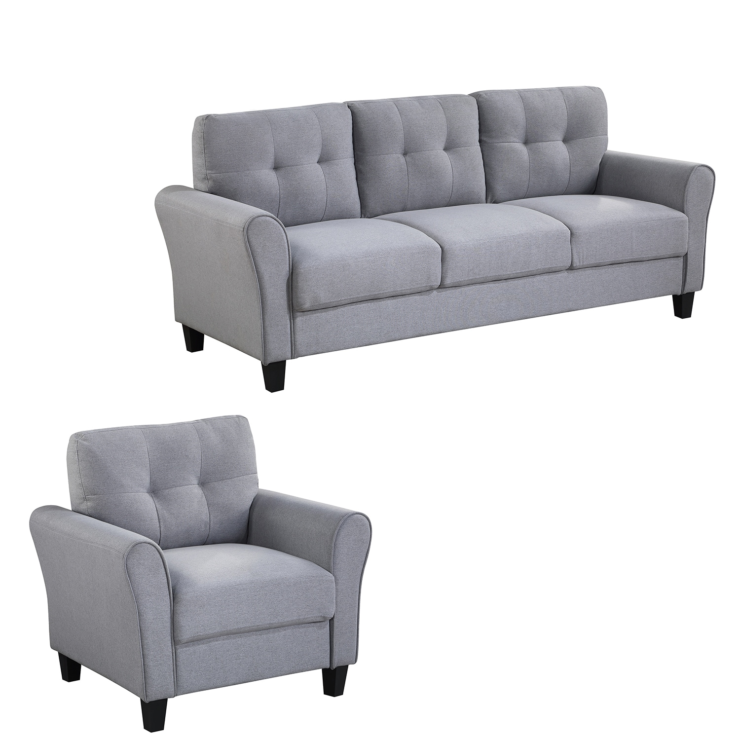 Bybafun YA3700098 Modern 2 -Piece Linen Gray Living Room Set