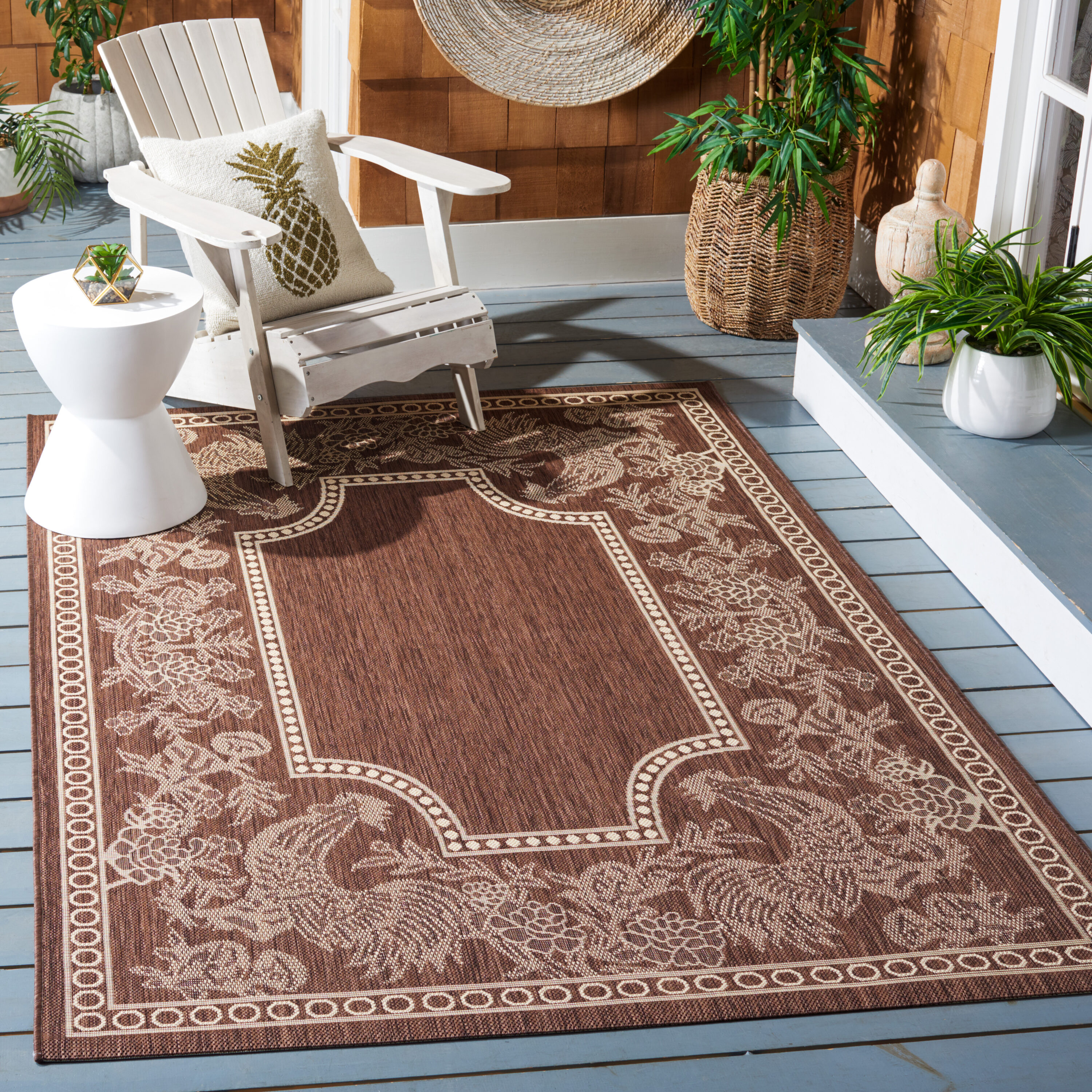 Safavieh CY3305-3409-3 Courtyard Praia 3 x 5 (ft) Loomed Polypropylene Chocolate/Natural Rectangular Indoor/Outdoor Floral/Botanical Coastal Throw rug