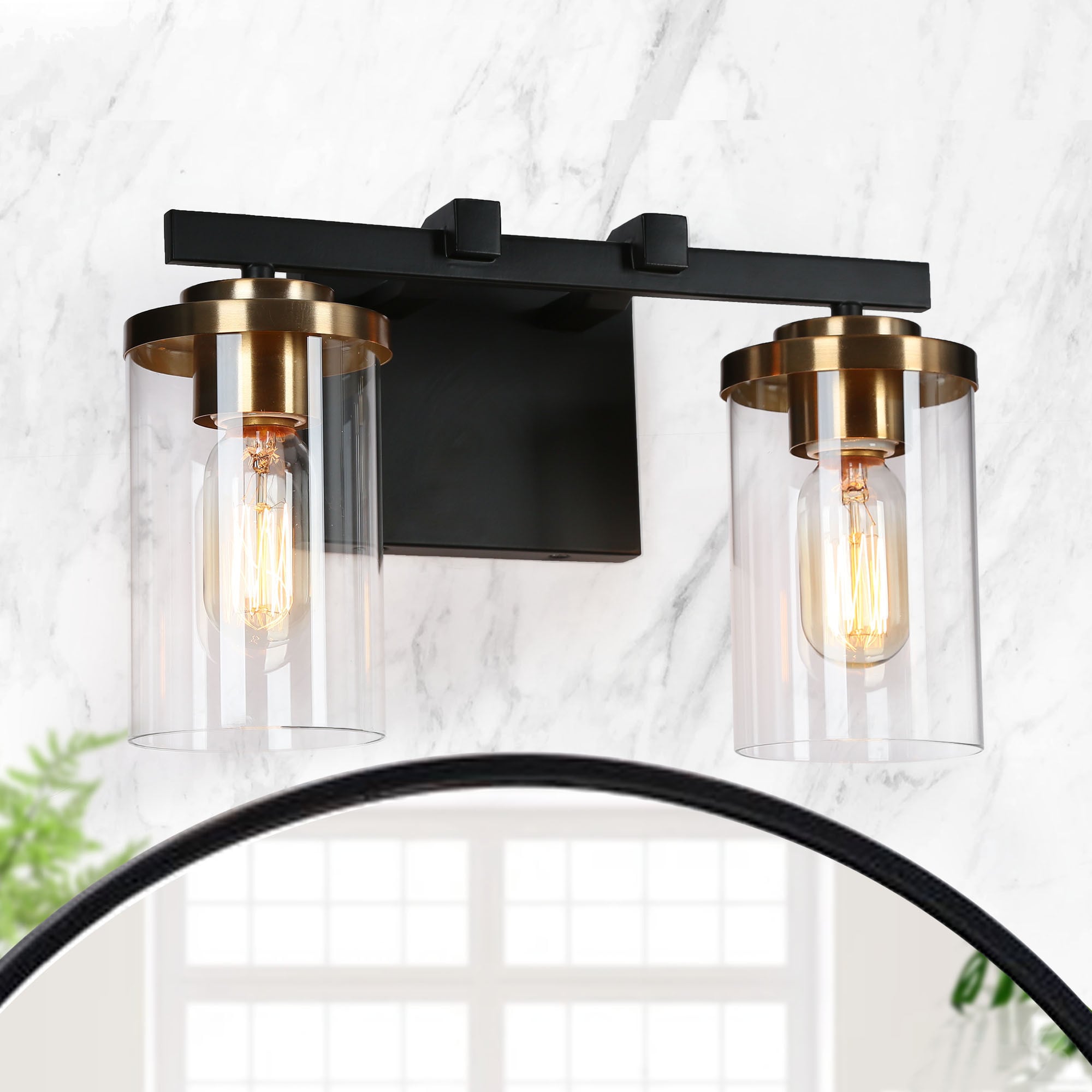 ZEVNI Mavis 14.1-in 2-Light Matte Black and Gold LED Transitional ...