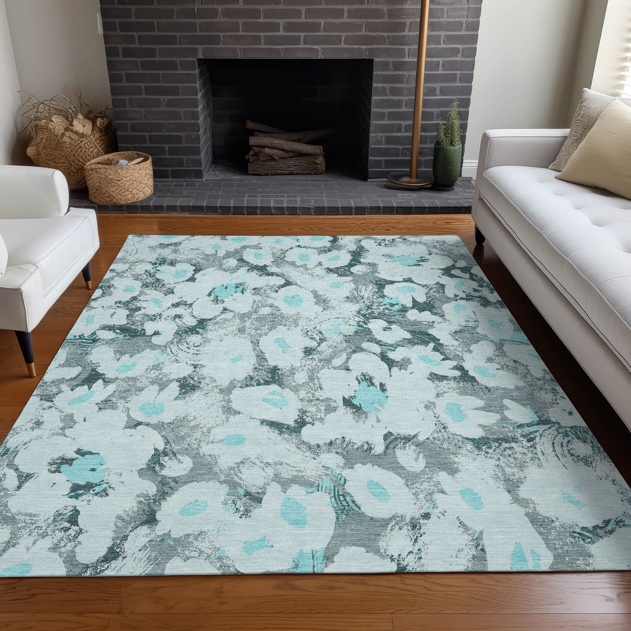 Addison Rugs ACN538TE10X14 Chantille 10 x 14 (ft) Polyester Teal Rectangular Indoor/Outdoor Abstract Farmhouse/Cottage Machine washable Area rug