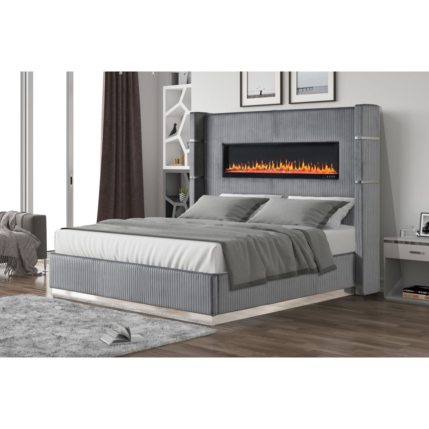 JASMODER B00977485 Gray Nightstand