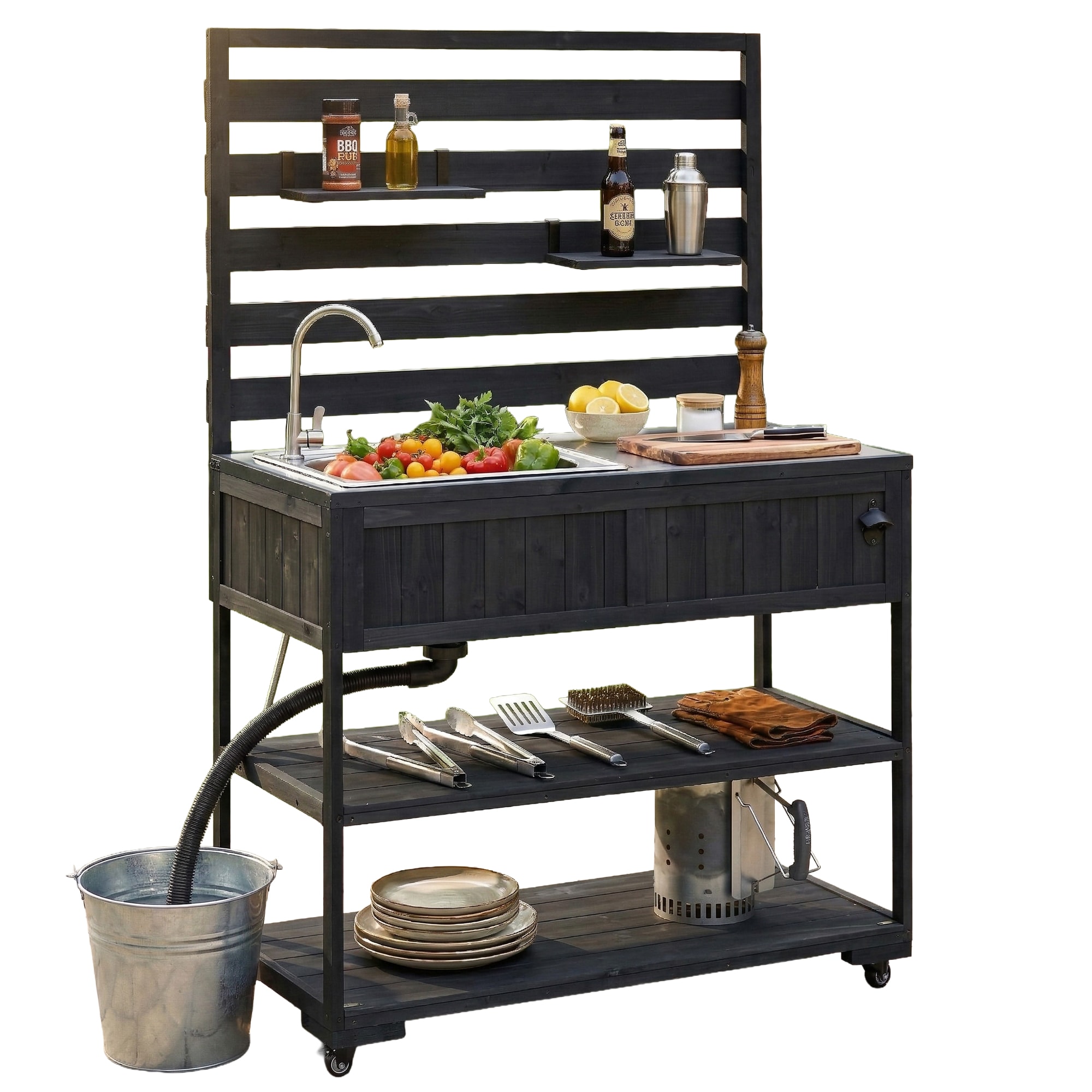 Hrinhom Outdoor Serving Carts Black Pine Outdoor Serving Cart
