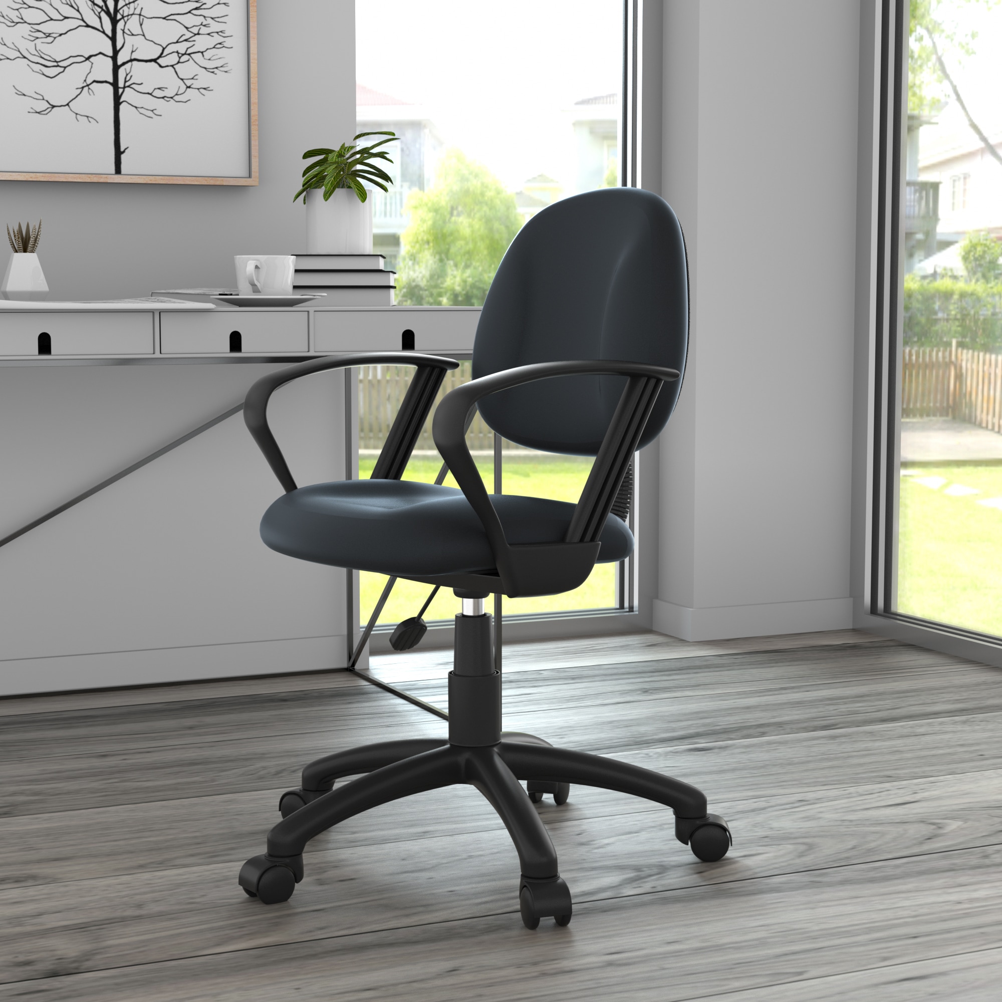 Black LeatherPlus Ergonomic Task Chair with Fixed Arms