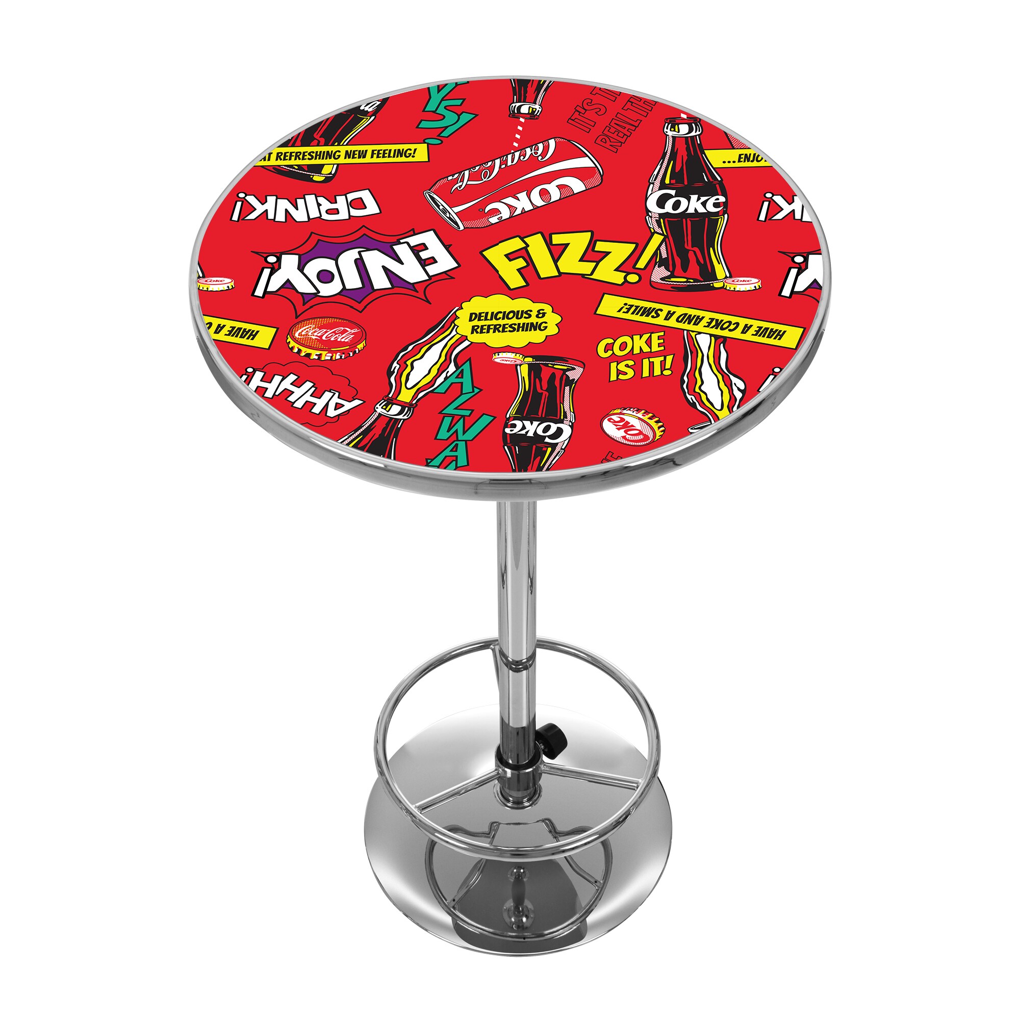 Trademark Gameroom COKE2000-POP Pub Tables Chrome Round Traditional Bar Table, Composite with Metal Pedestal Base 27.375-in L x 42-in H