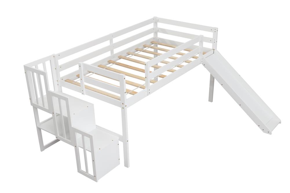 Clihome Home Loft Bed, Solid Wood Loft Bed with Stair Case, Slide ...