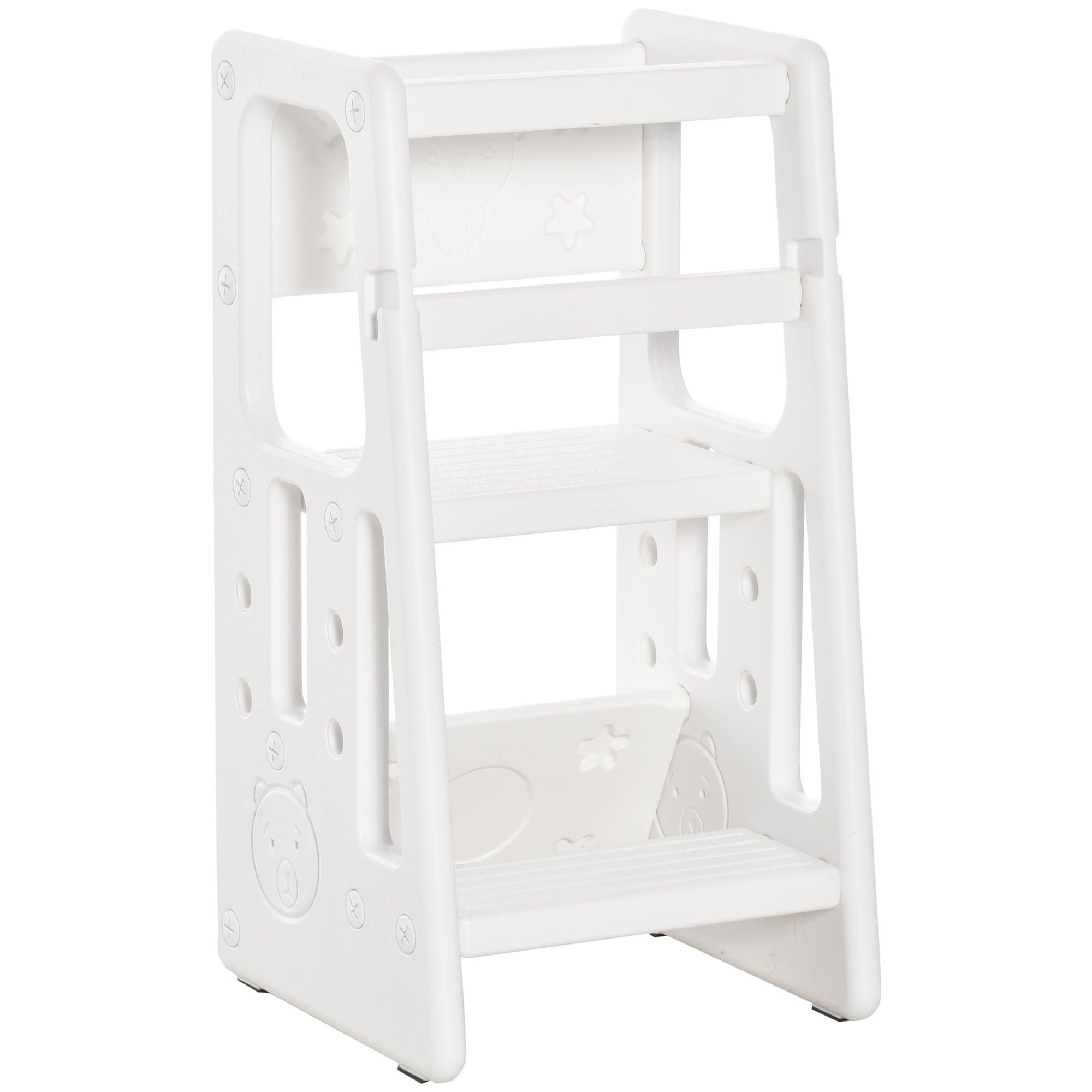 LOVMOR Toddler Tower Adjustable Height Kitchen Stool Anti-Slip Mat Bathroom White #SF-WO-W2225P154788
