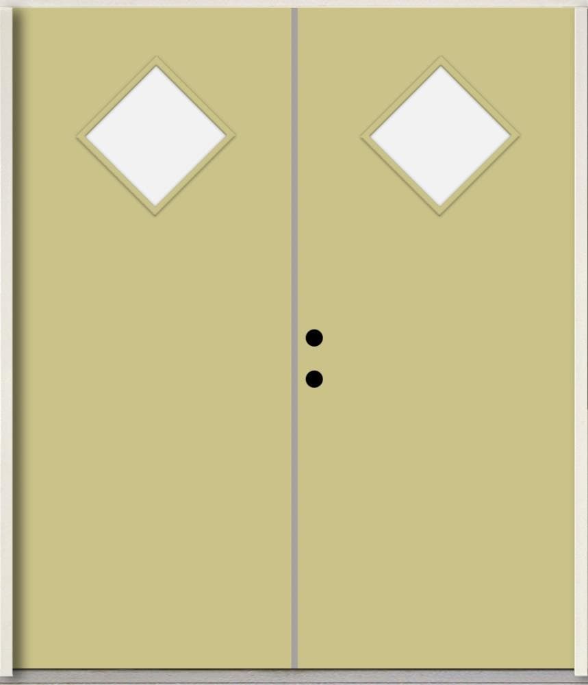 RELIABILT LO1067034 Spotlights 72-in x 80-in x Fiberglass 1/4 lite Right-hand inswing Universal Khaki Paint Painted Prehung Double Front Door Insulating core