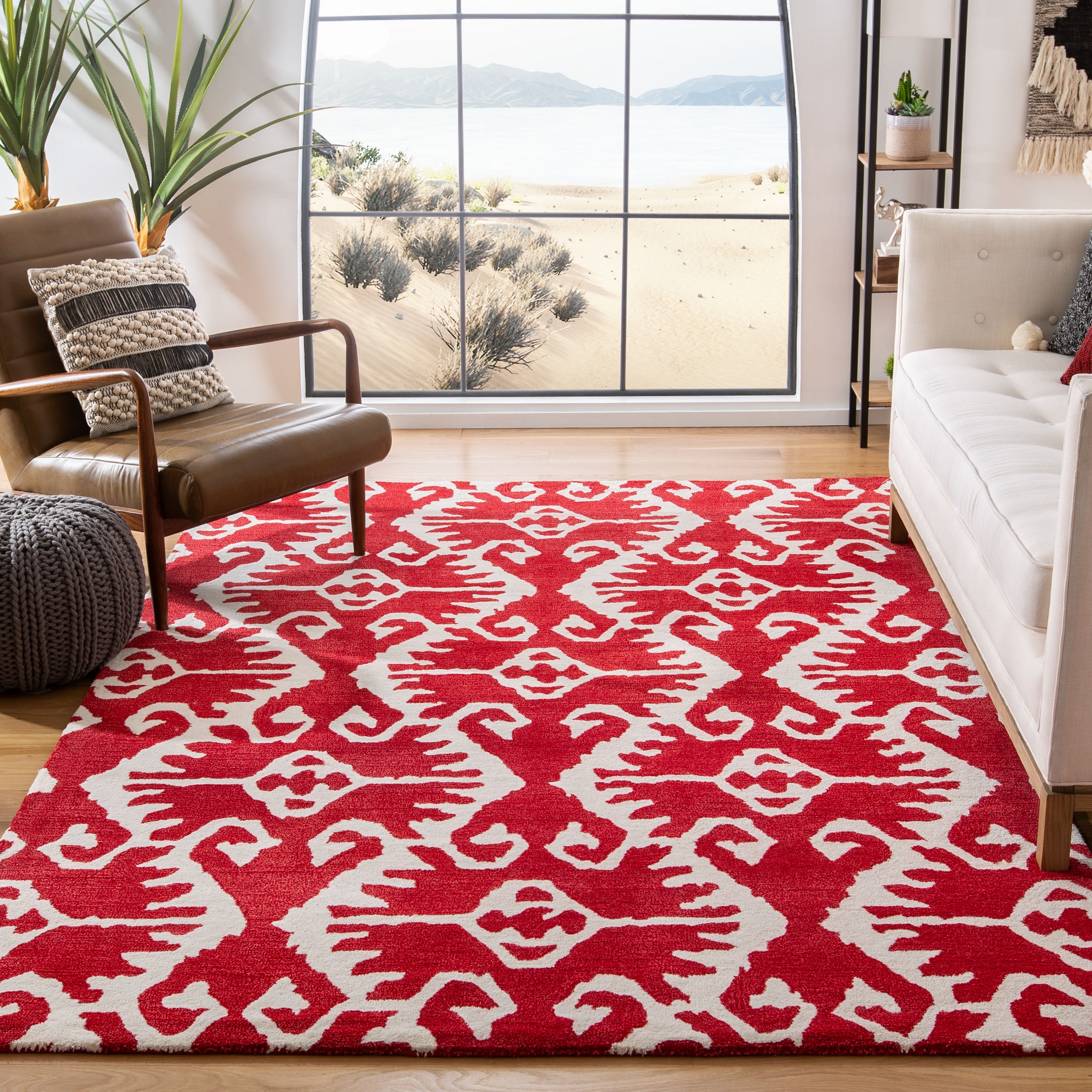 Safavieh WYD323R-6 Wyndham Ince 6 x 9 (ft) Tufted Wool Red/Ivory Rectangular Indoor Ikat Bohemian/Eclectic Area rug