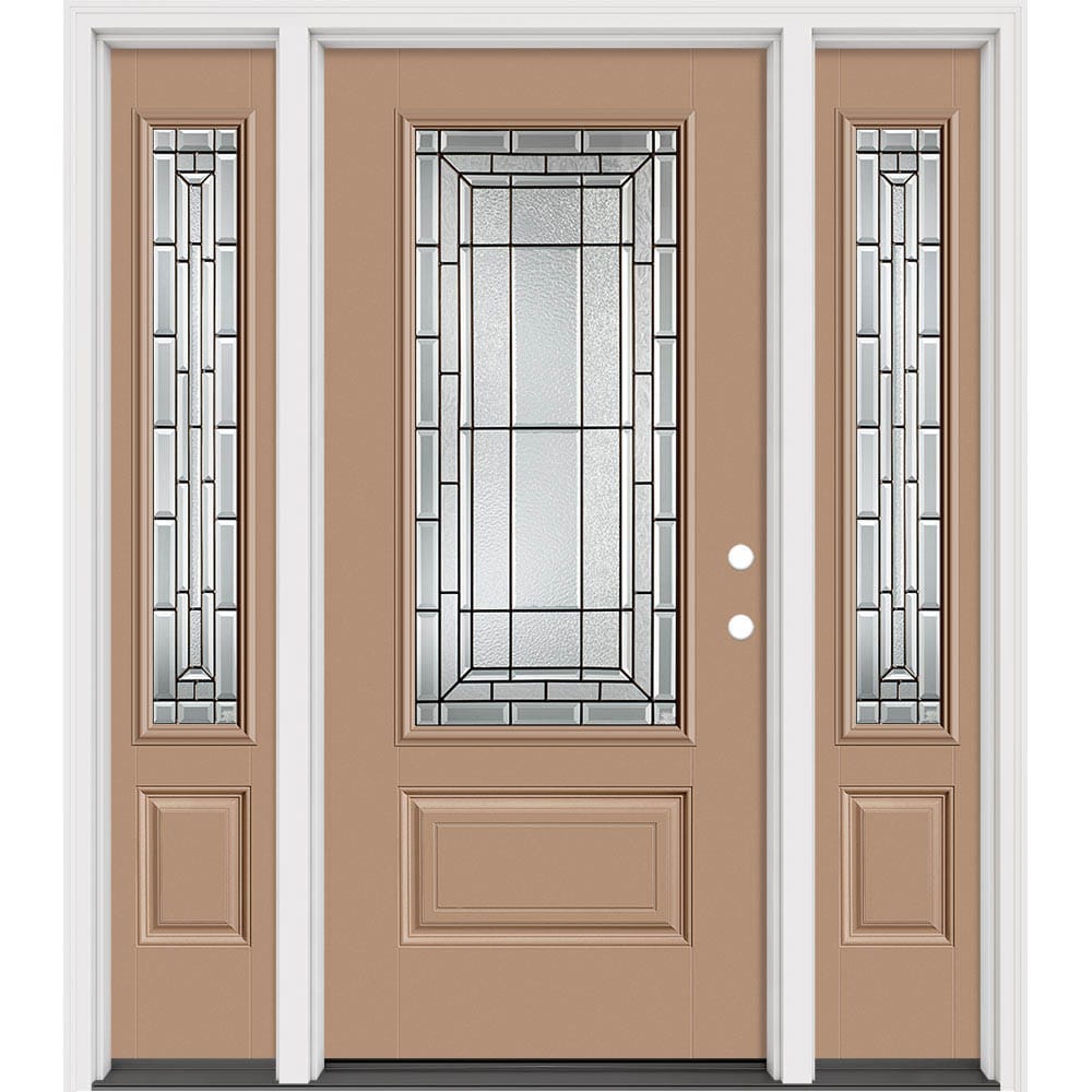 Masonite 633141 Sequence 64-in x 80-in x 4-9/16-in Fiberglass 3/4 lite Left-hand inswing Warm Wheat Painted Prehung Slab Front Door with Sidelights with Brickmould Insulating core