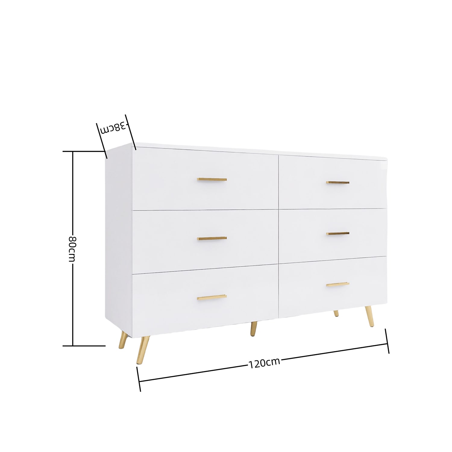 SINOFURN Contemporary Black Wood 6-Drawer Dresser with Golden Handles and Legs