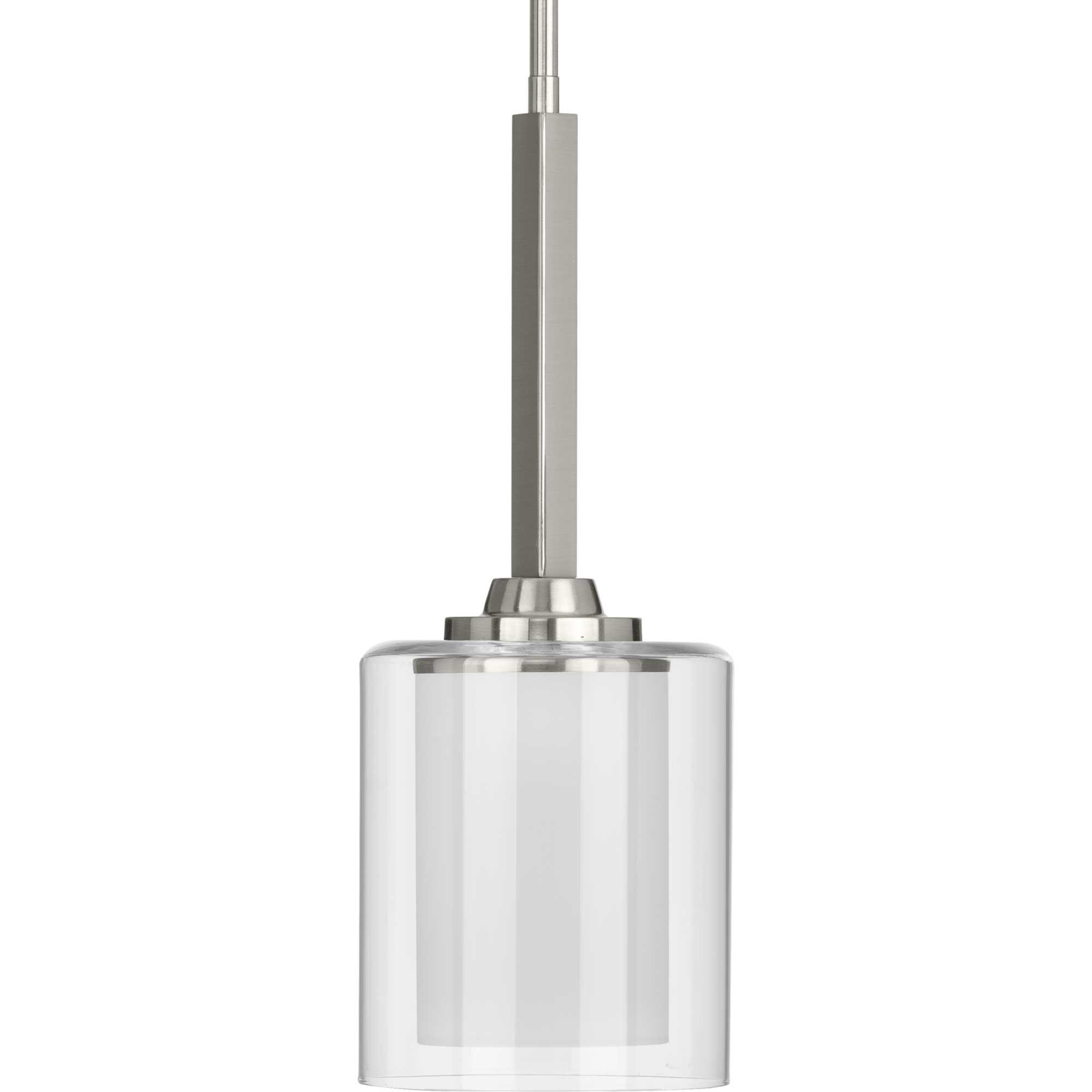 Progress Lighting P500103-009 Kene Brushed Nickel Craftsman Clear glass Cylinder Mini Hanging Pendant light