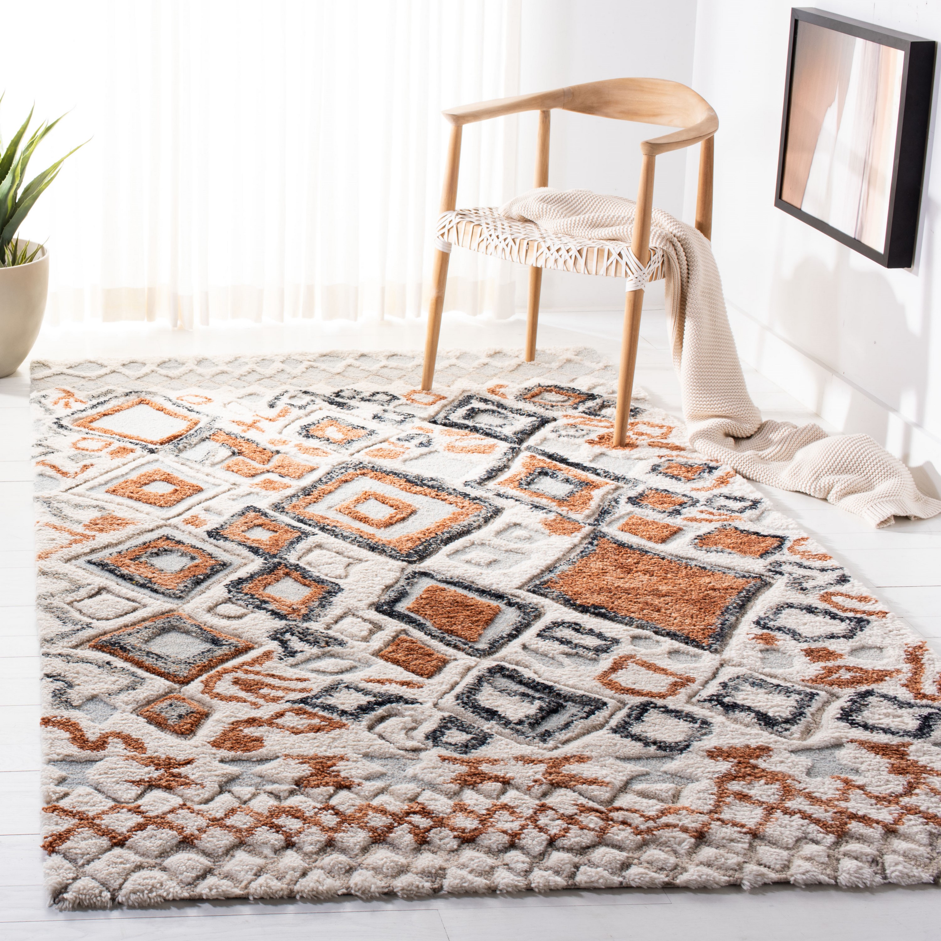 Safavieh CSB618A-4 Casablanca Masako 4 x 6 (ft) Tufted Wool Ivory/Brown Rectangular Indoor Abstract Moroccan Area rug
