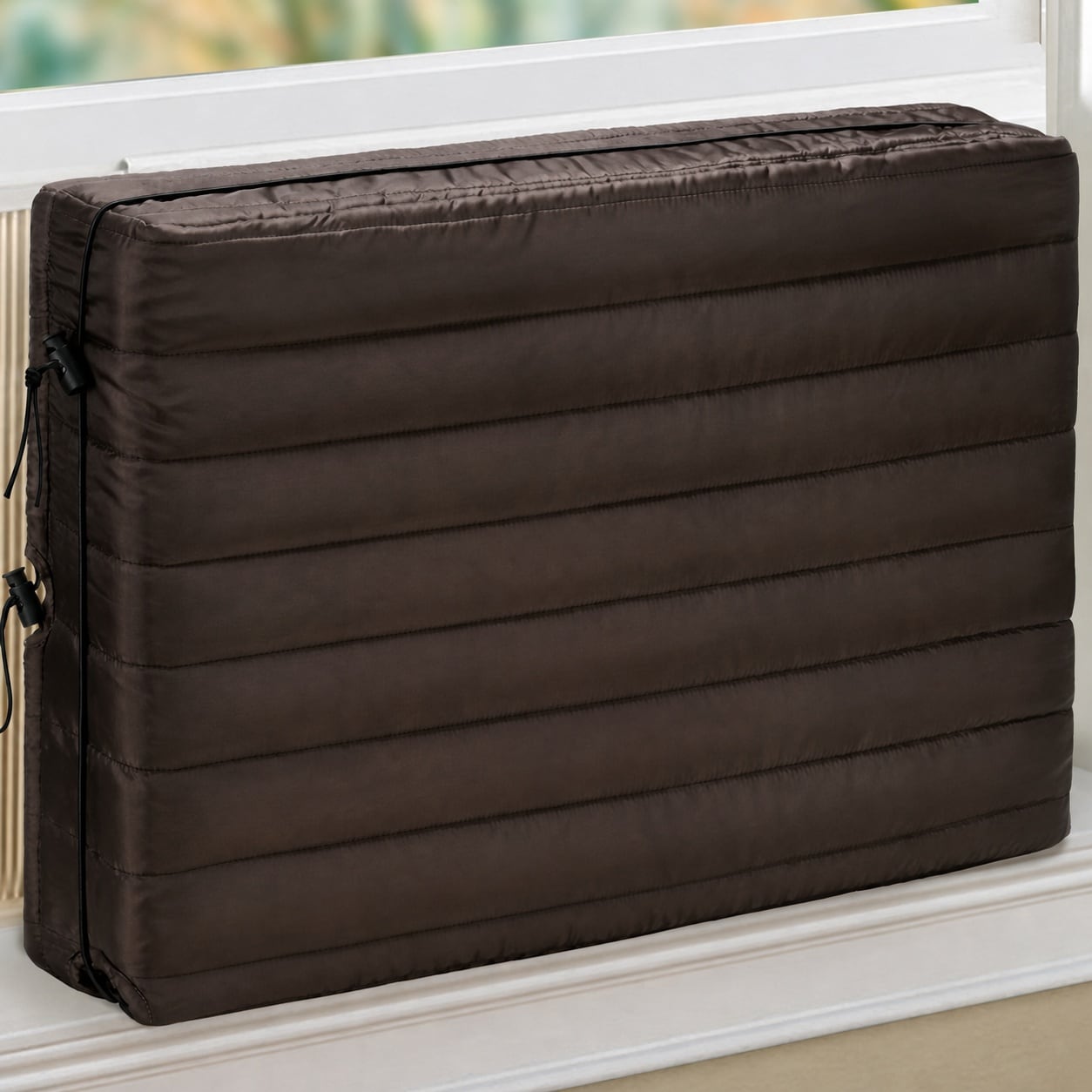 Phyfalip  Indoor Air Conditioner Cover for Window Units Brown 25L x 18H x 3 5D inches Energy Saving Dust Protection Machine Washable Reusable