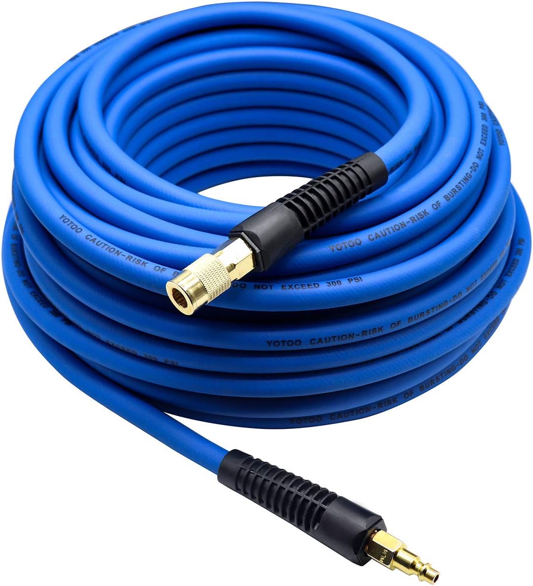 YOTOO  Hybrid Air Hose Heavy Duty Lightweight Kink Resistant All Weather Flexibility with Industrial Quick Coupler Fittings Bend Restrictors Blue