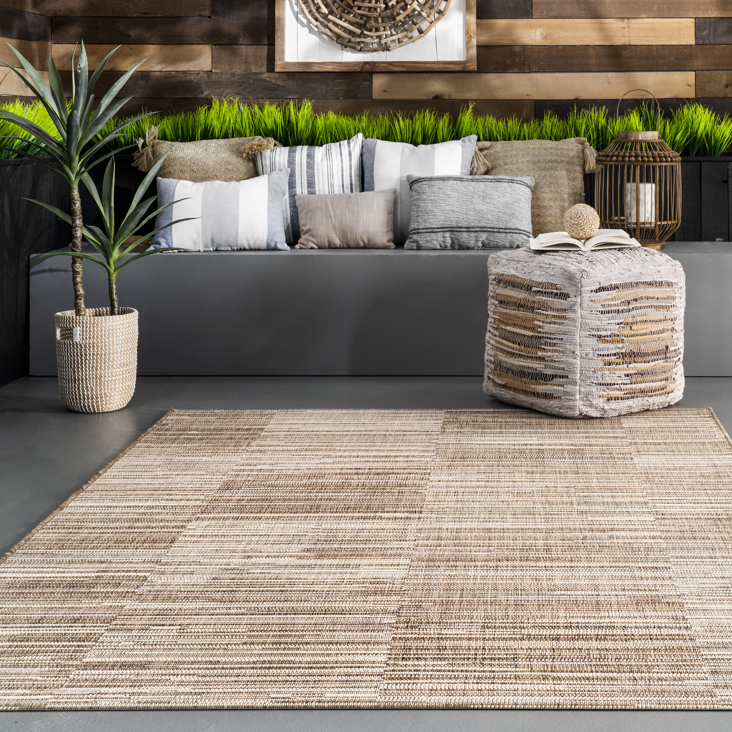 Reversible Striped Synthetic 64" Rectangular Easy-Care Area Rug