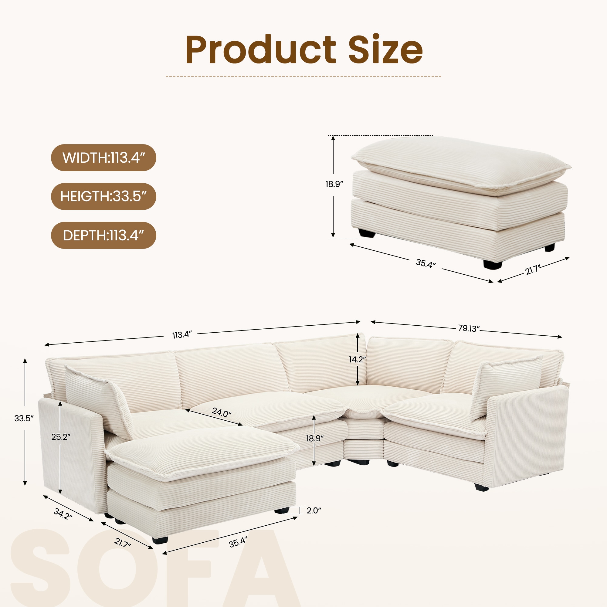 VOUA SAF-XNECW3-BE Sofas-Loveseats - View #3